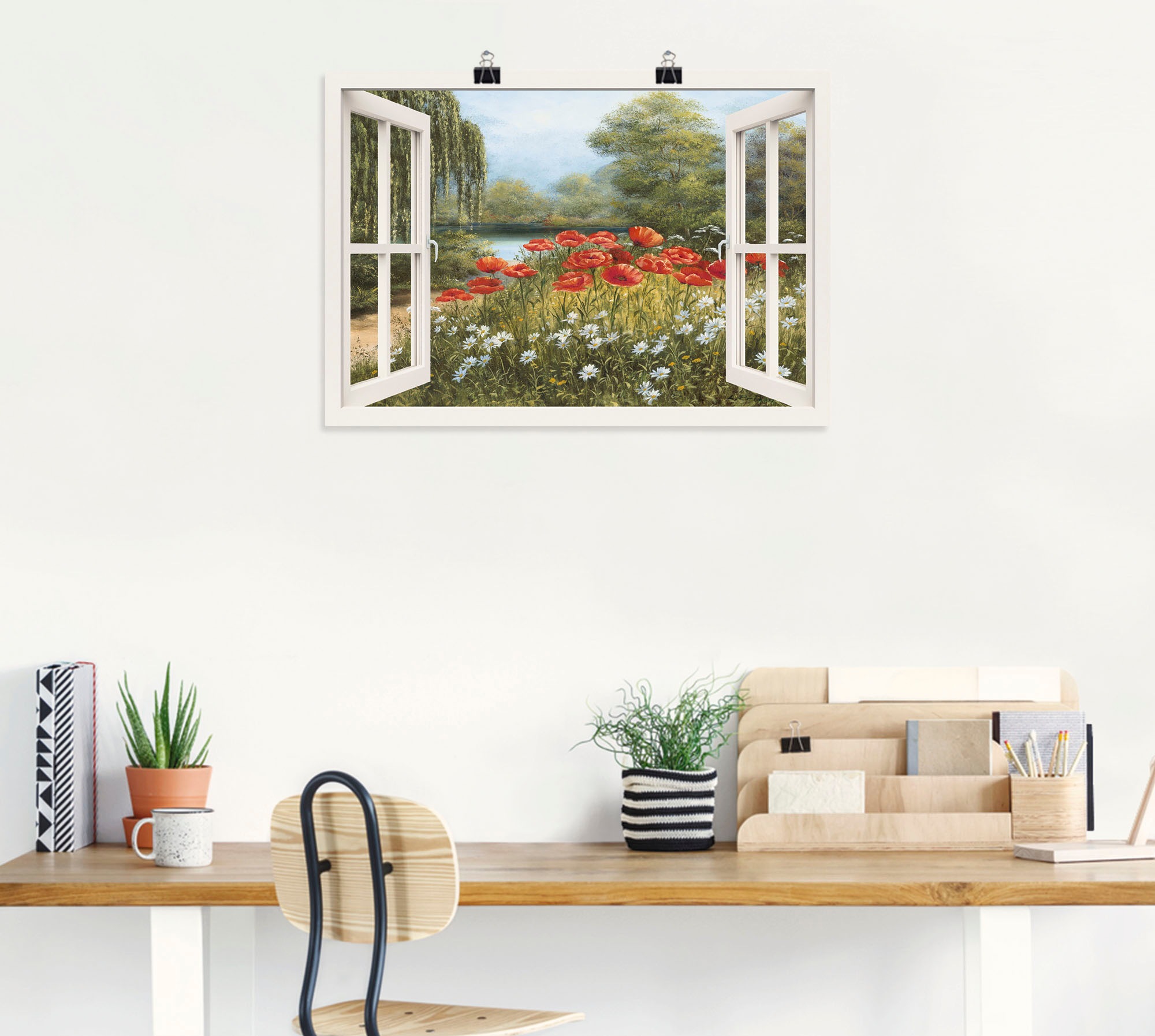 Artland Wandbild »Fensterblick Mohnwiese«, Fensterblick, (1 St.), als Leinwandbild, Poster in verschied. Größen