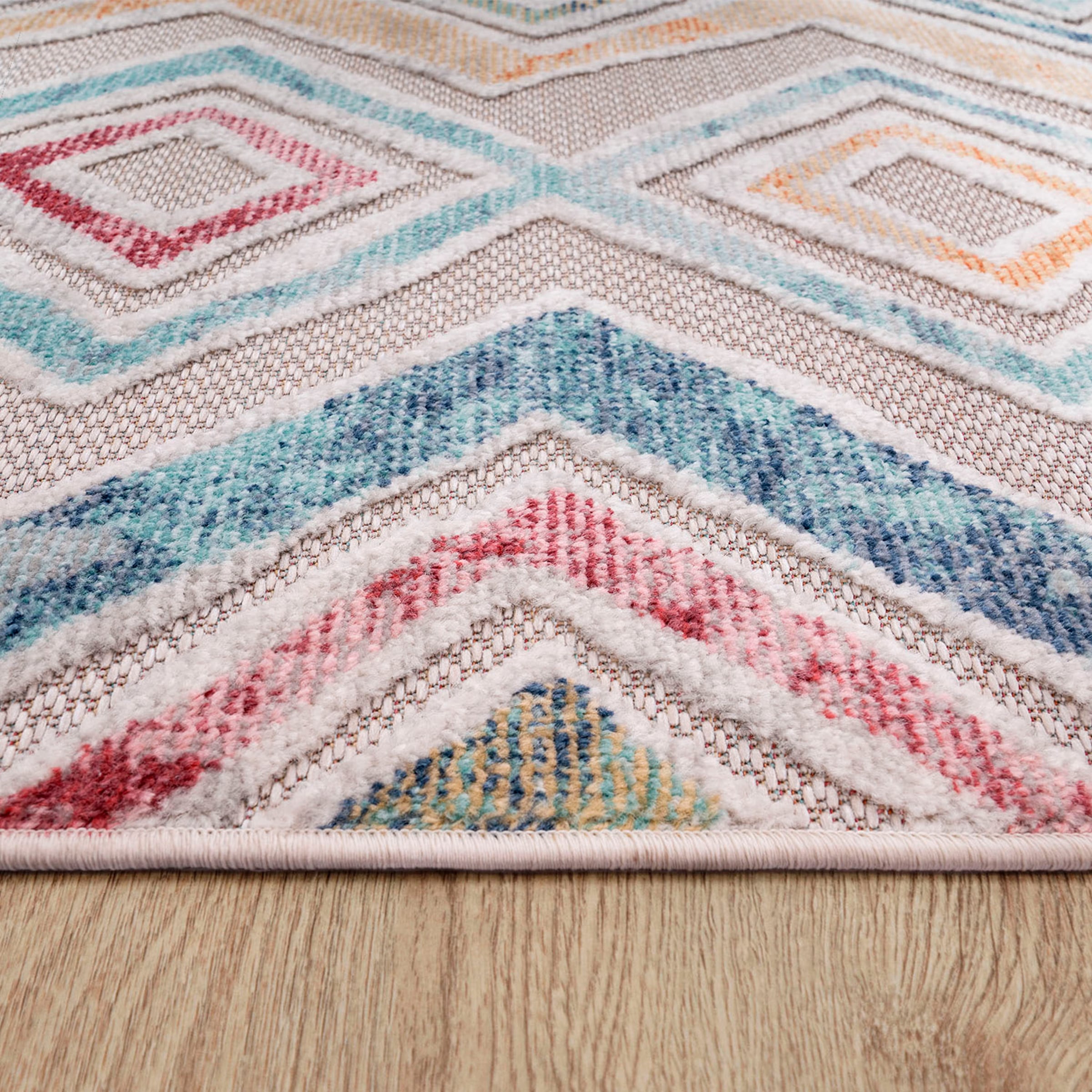 Paco Home Teppich »Fusion 761«, rechteckig, 10 mm Höhe, Kurzflor, Rauten Muster, Boho, In- und Outdoor geeignet, Wohnzimmer