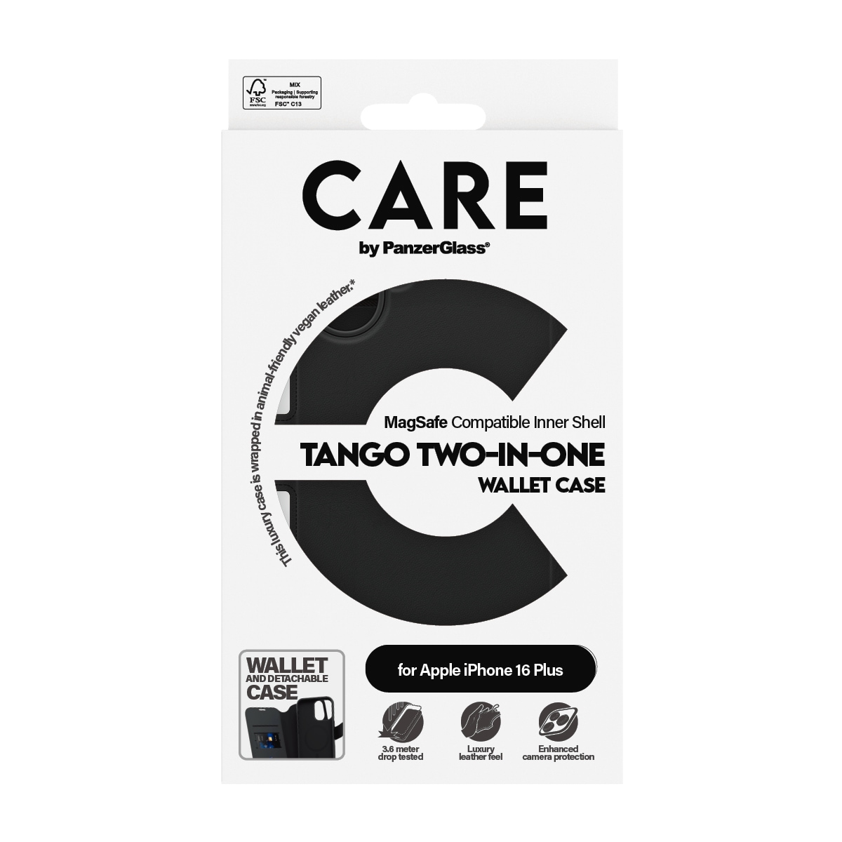 CARE by PanzerGlass Handyhülle »Case Feature Tango 2-in-1 Wallet Case Apple iPhone 16 Plus«, Backcover, Schutzhülle, Handyschutzhülle, Case, Schutzcase, stoßfest
