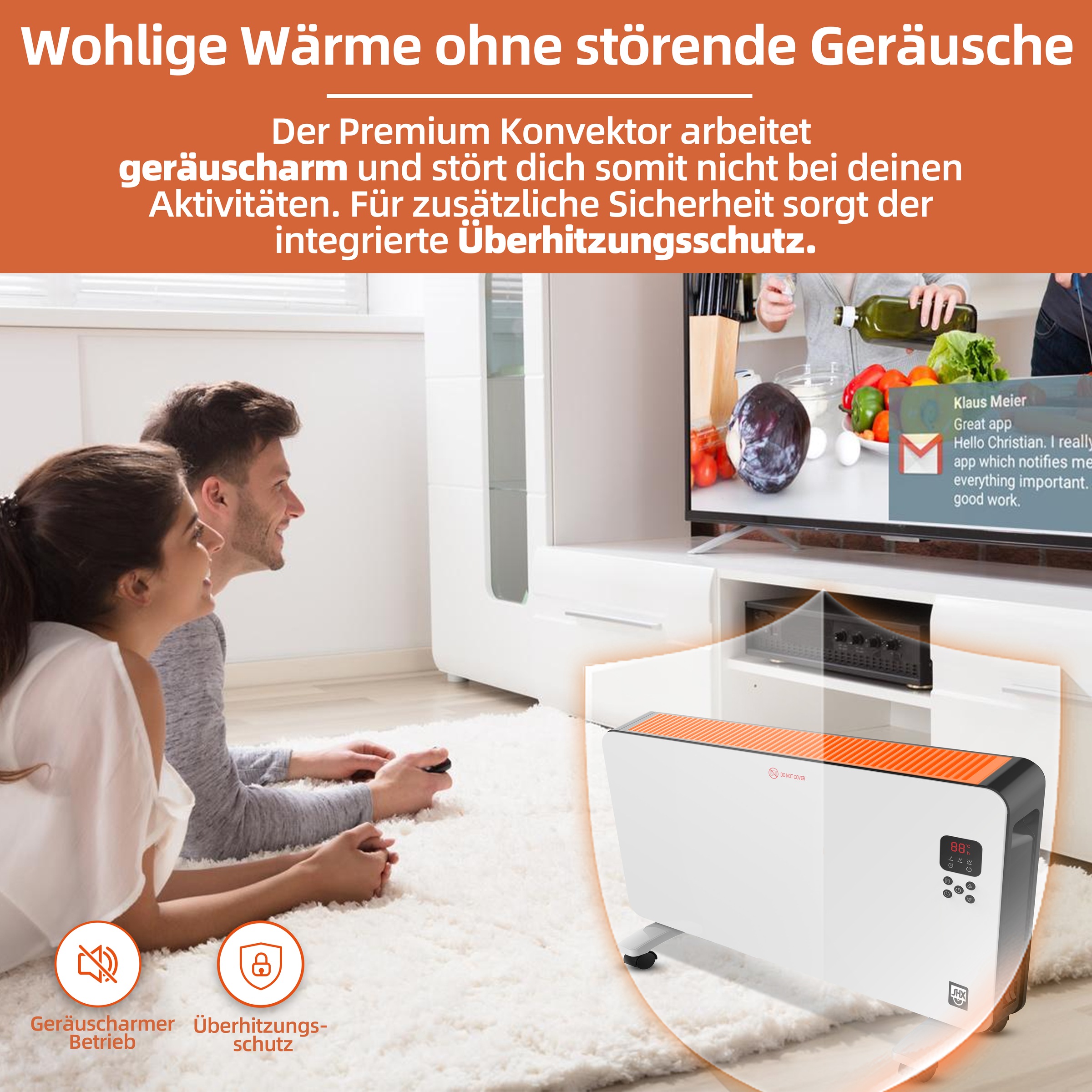 SHX Konvektor, 2000 W, Display, Timer, Rollen