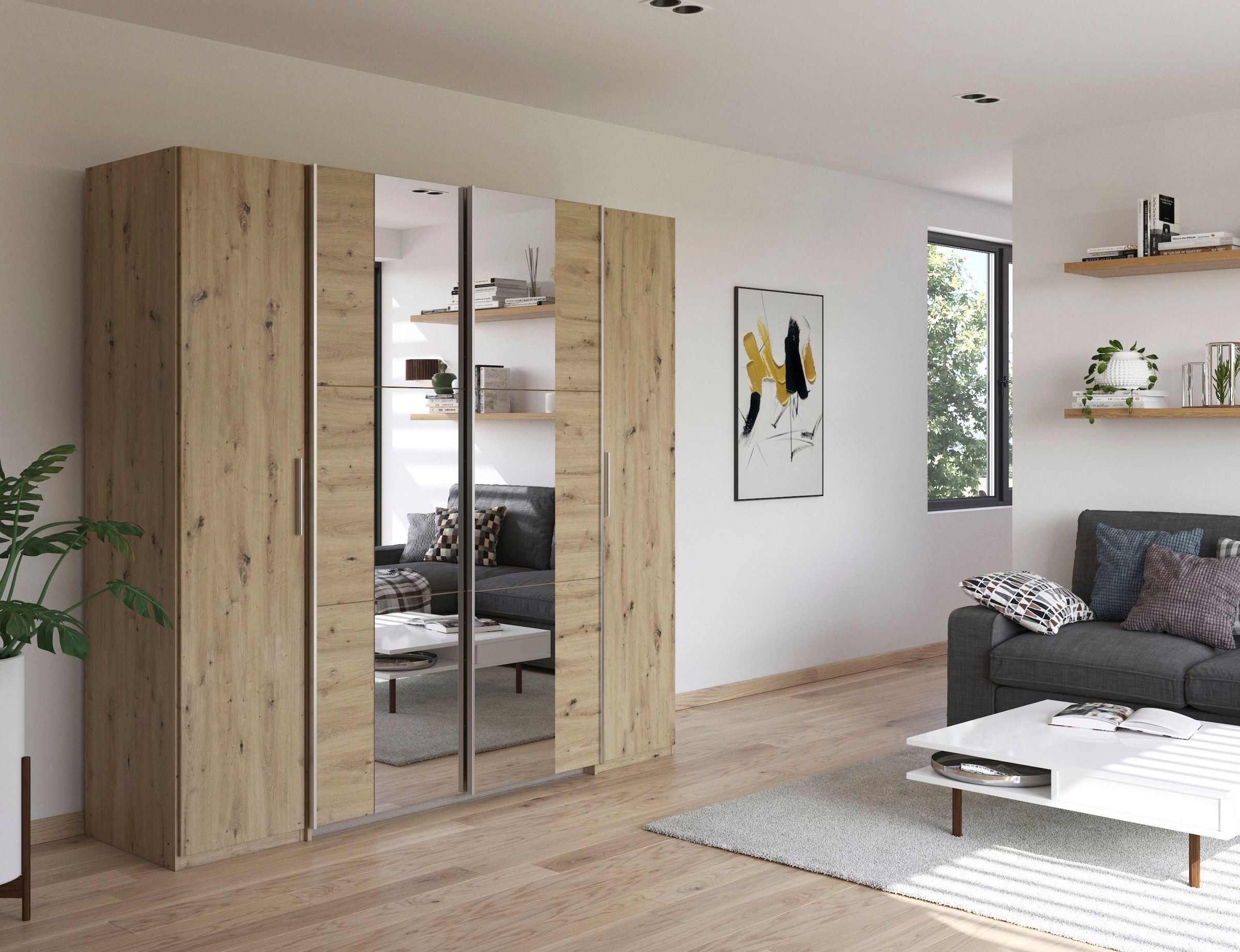 rauch Schwebetürenschrank »Kleiderschrank Drehtürenschrank Schrank Garderobe KRONACH TOPSELLER« mit Dreh- und Schwebetüren und Spiegel, viele Böden MADE IN GERMANY