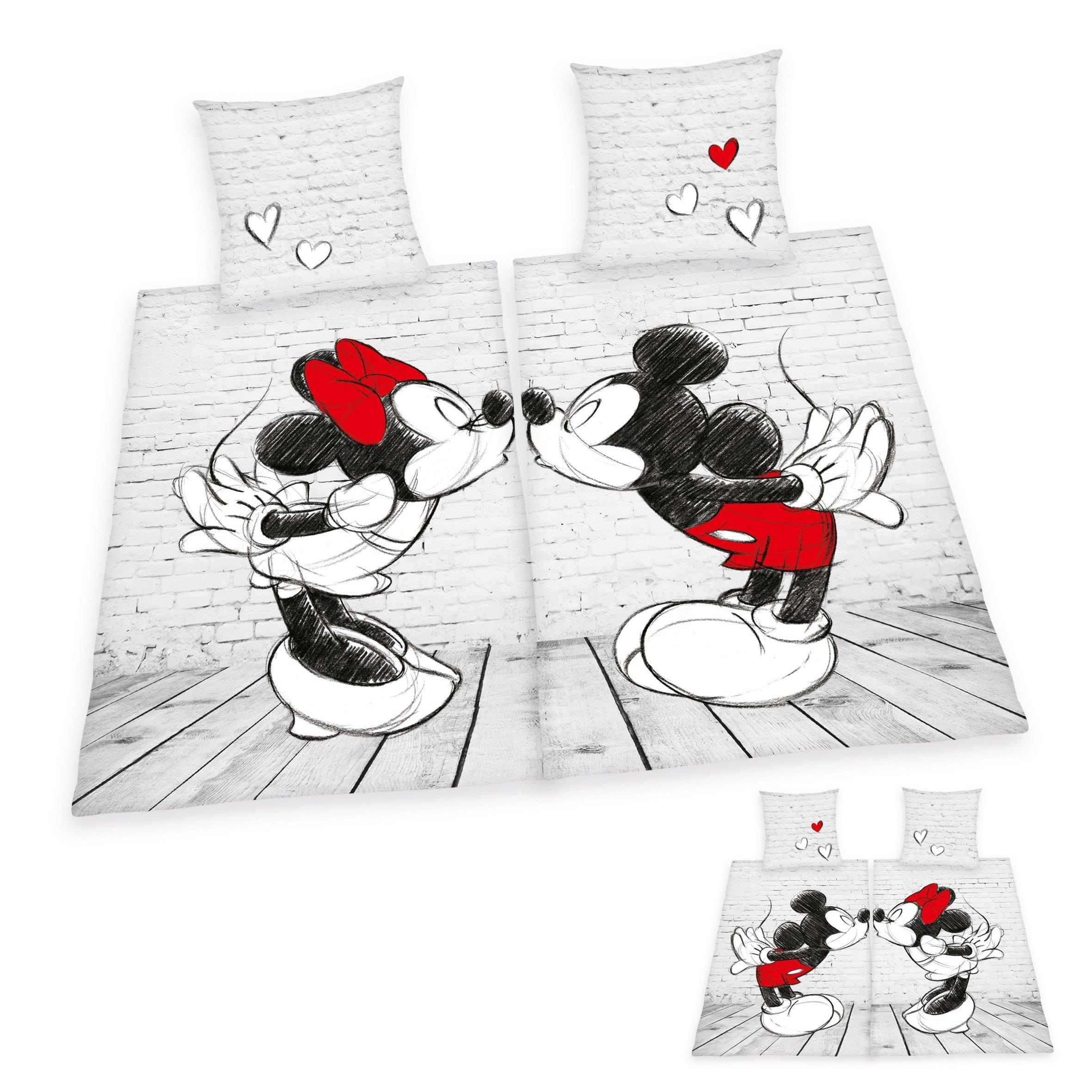 Paarbettwäsche mit Micky und Minnie Maus