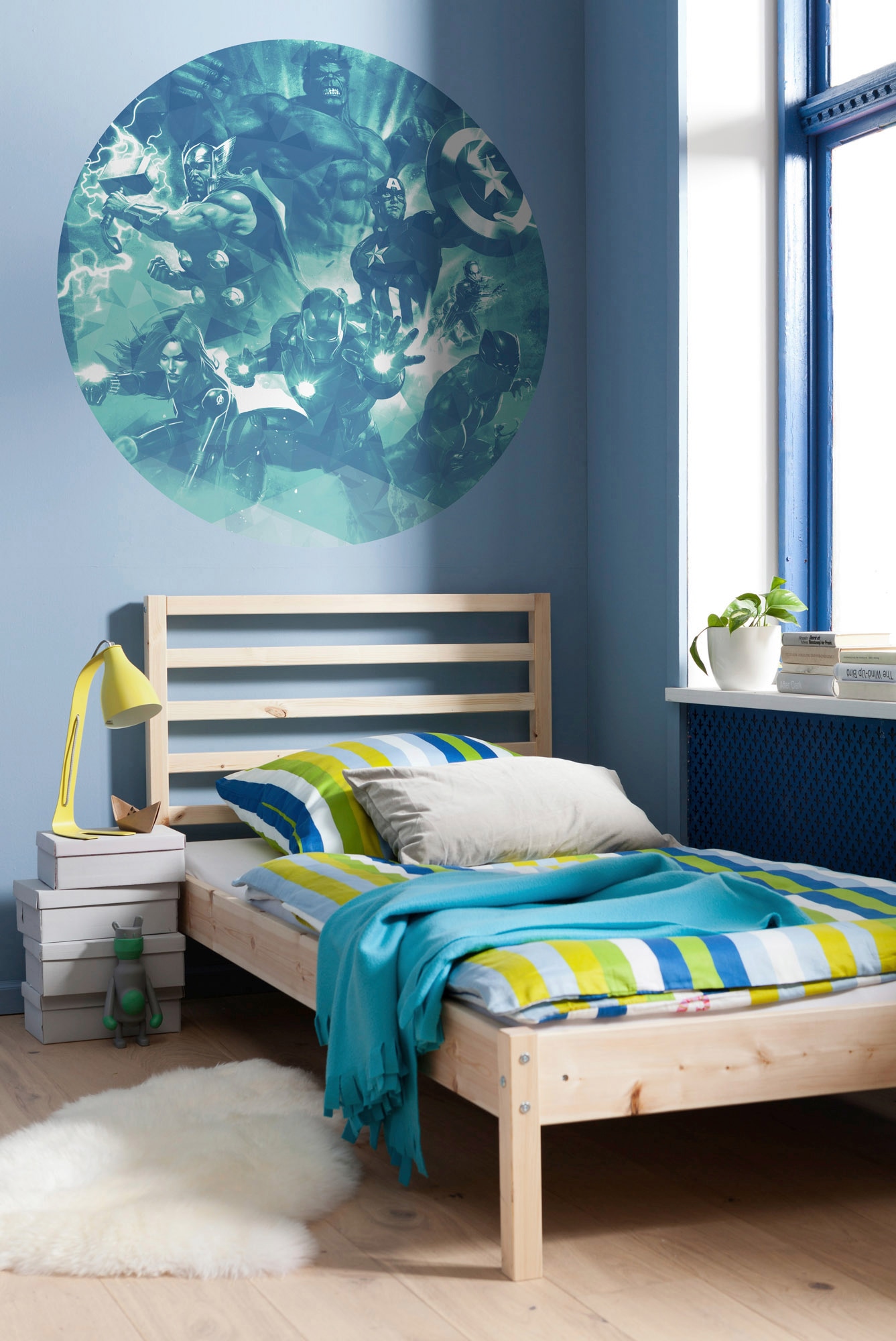 Komar Fototapete »Vlies selbstklebend - Avengers Blue Power - Größe 125 x 125 cm«, bedruckt, Kinderzimmer