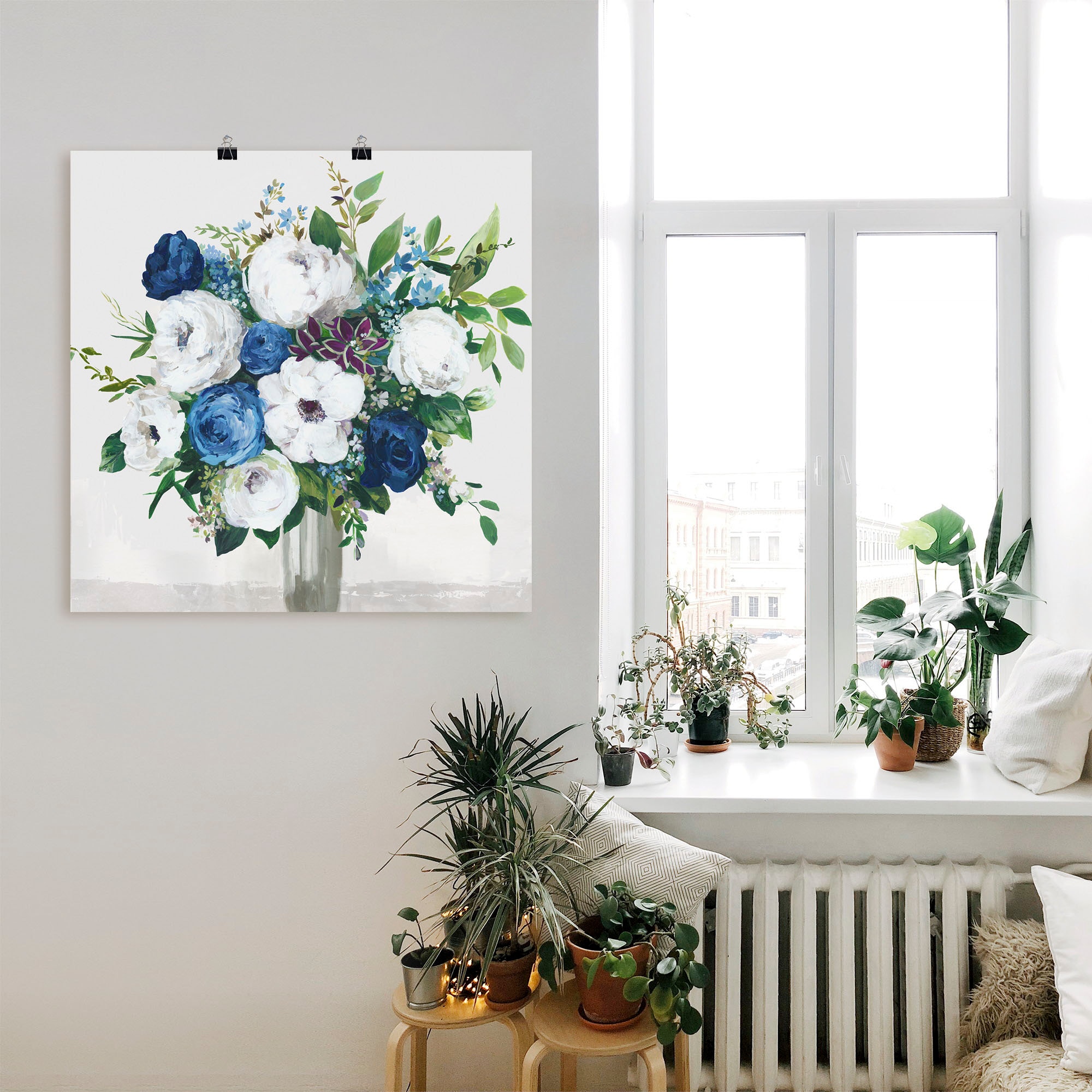 Artland Poster »Weiß-Blaue Symphonie«, Blumenbilder, (1 St.), als Alubild, Leinwandbild, Wandaufkleber oder Poster in versch. Größen