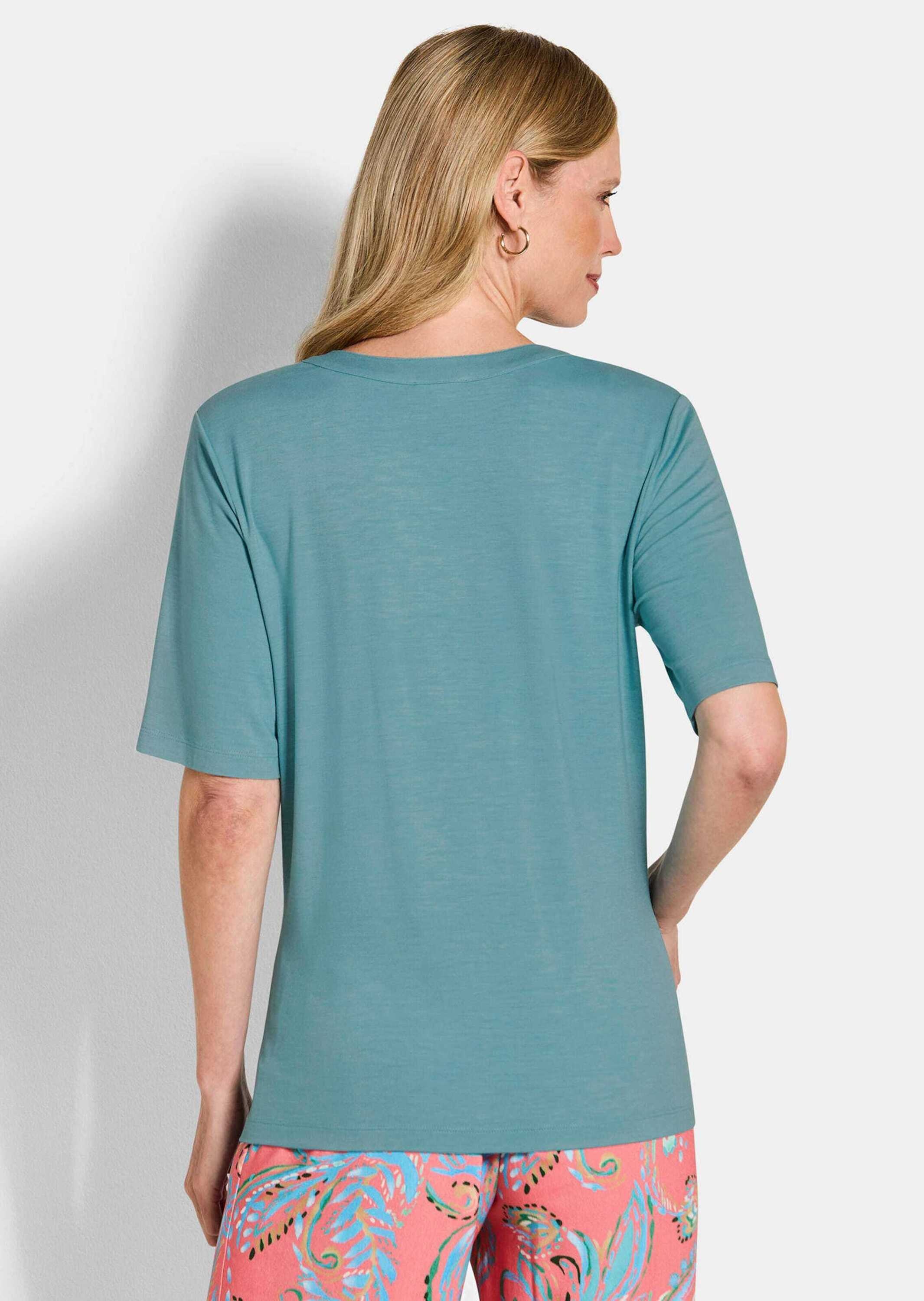 GOLDNER Kurzarmshirt »Kurzgröße Jerseyshirt mit Blende« stretchbequemer Viskosejersey