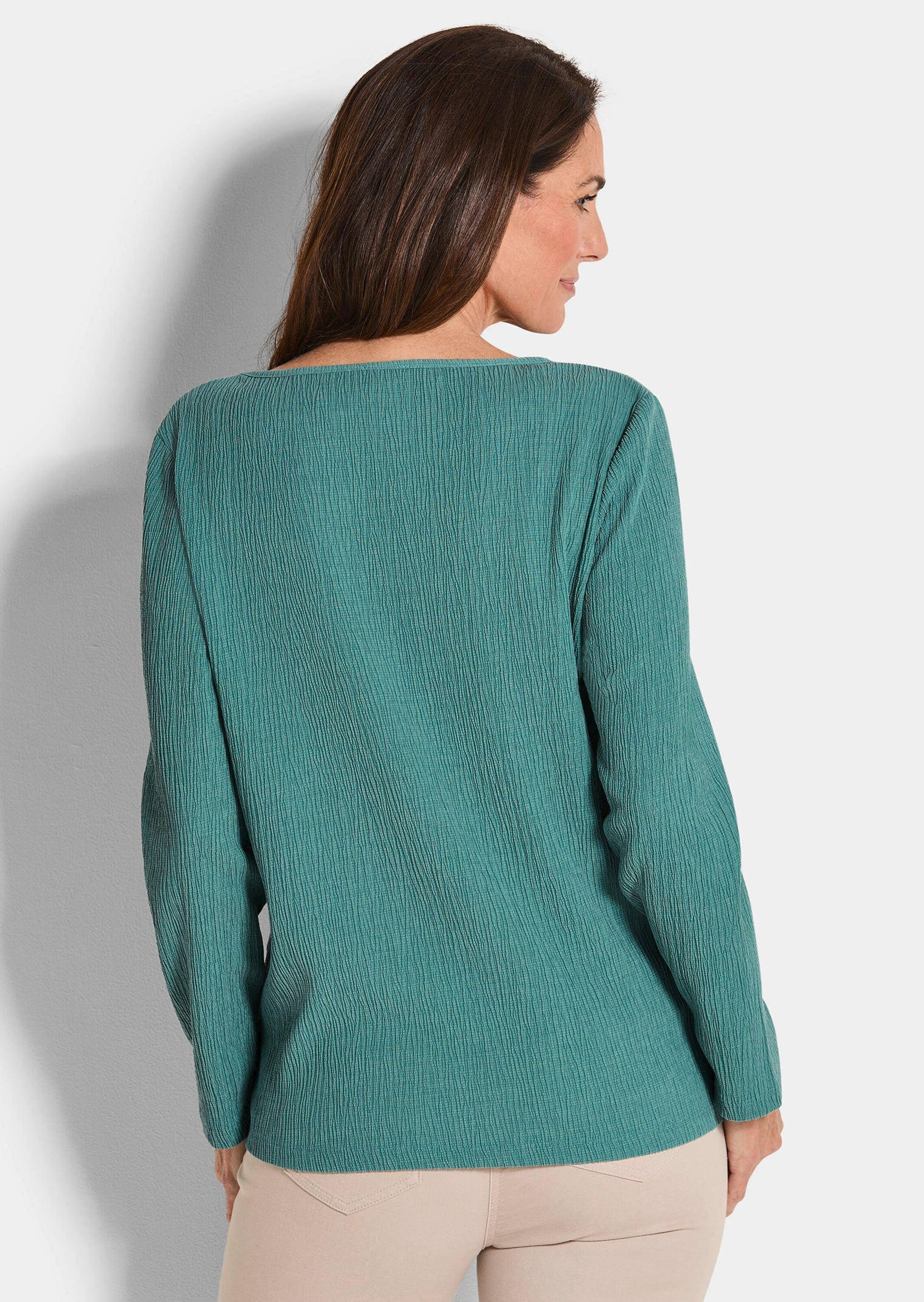 GOLDNER Langarmshirt »Kurzgröße Jersey-Shirt in Krepp-Optik«