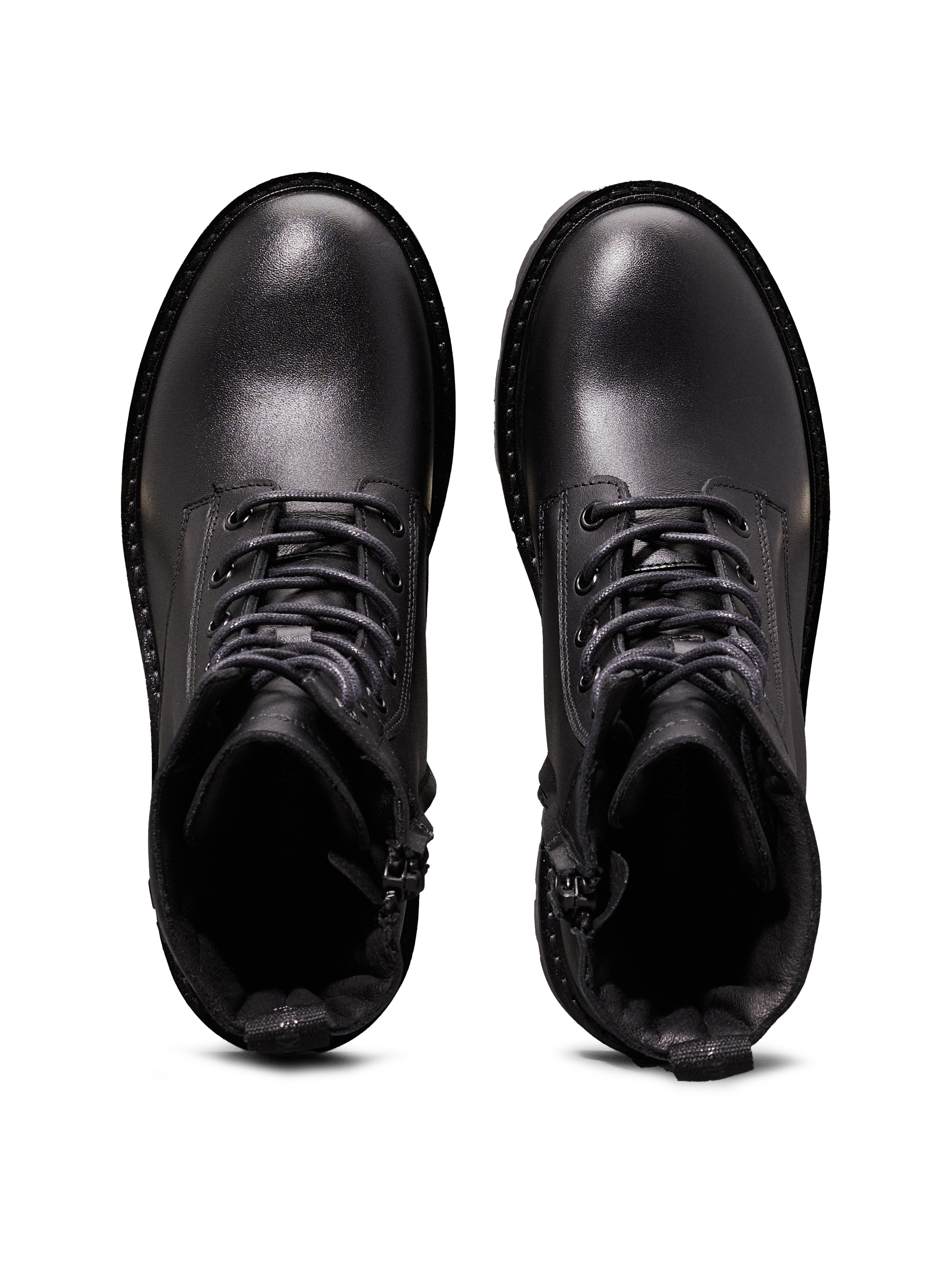 Calvin Klein Jeans Schnürboots »COMBAT BOOT MID ZIP LTH IN CALF«, Blockabsatz, Schnürstiefelette mit seitlichem CK-Schmuckelement