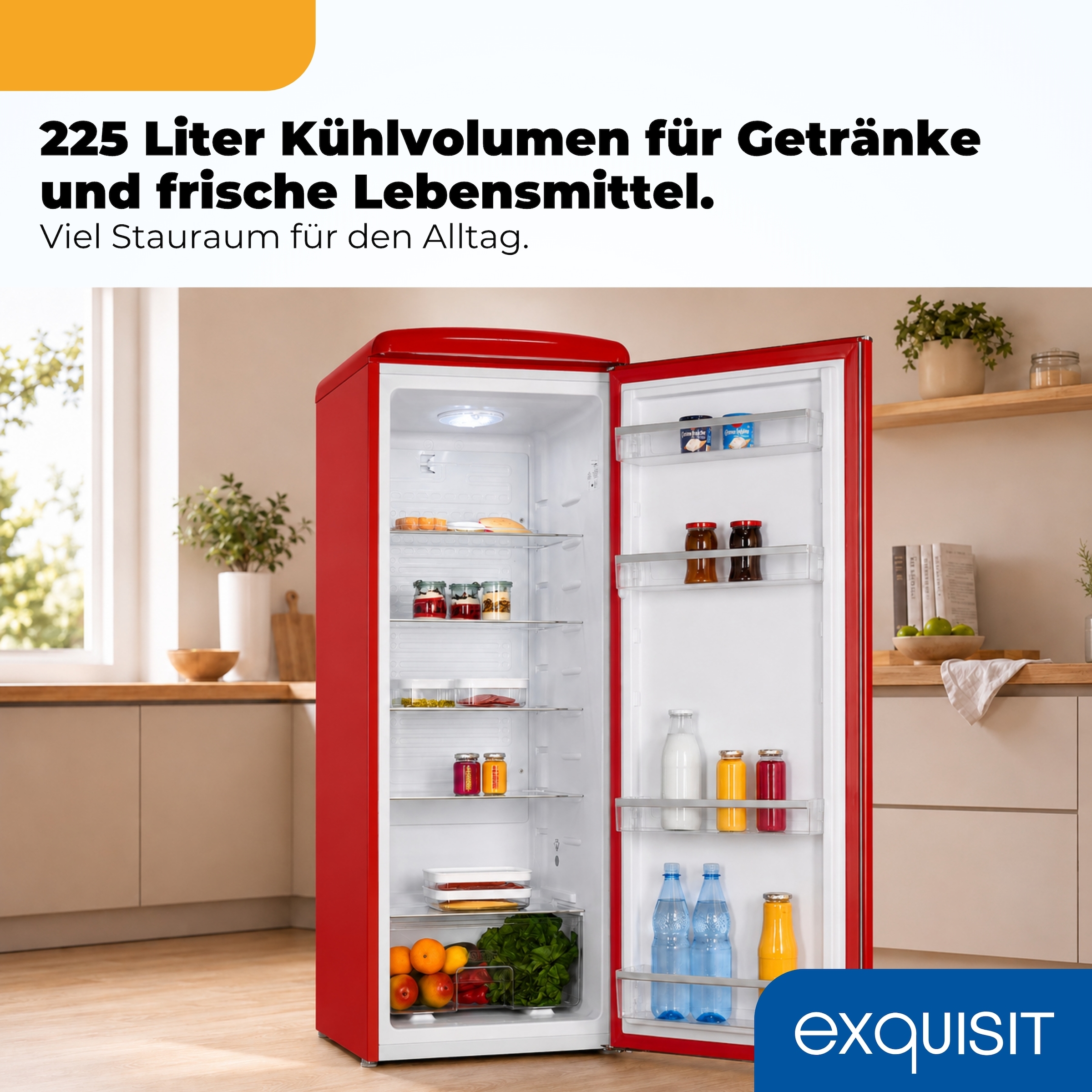 exquisit Kühlschrank »RKS325-V-H-160C rot« 146,5 cm hoch 54,5 cm breit LED-Beleuchtung, verstellbare Glasböden, Retro-Design