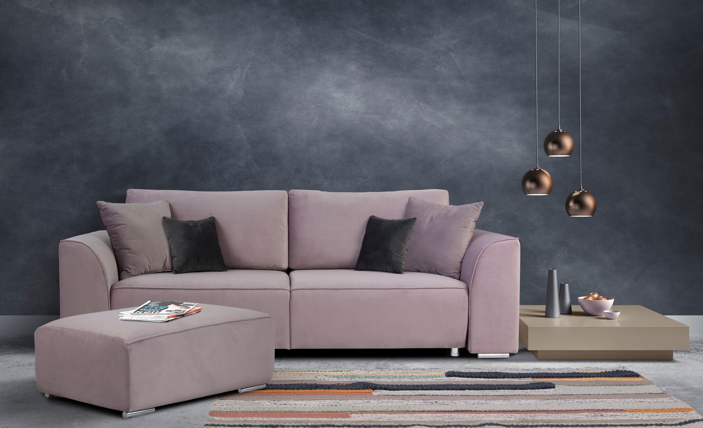 INOSIGN 3-Sitzer Beatrice Schlafsofa, wahlweise auch mit Bettfunktion und Bettkasten, incl. 2 Zierkissen