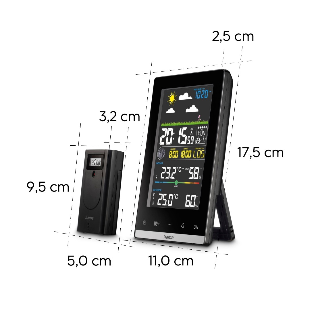 Hama Wetterstation »Wetterstation Funk mit Außensensor (digital, Vorhersage)« () (innen und außen)