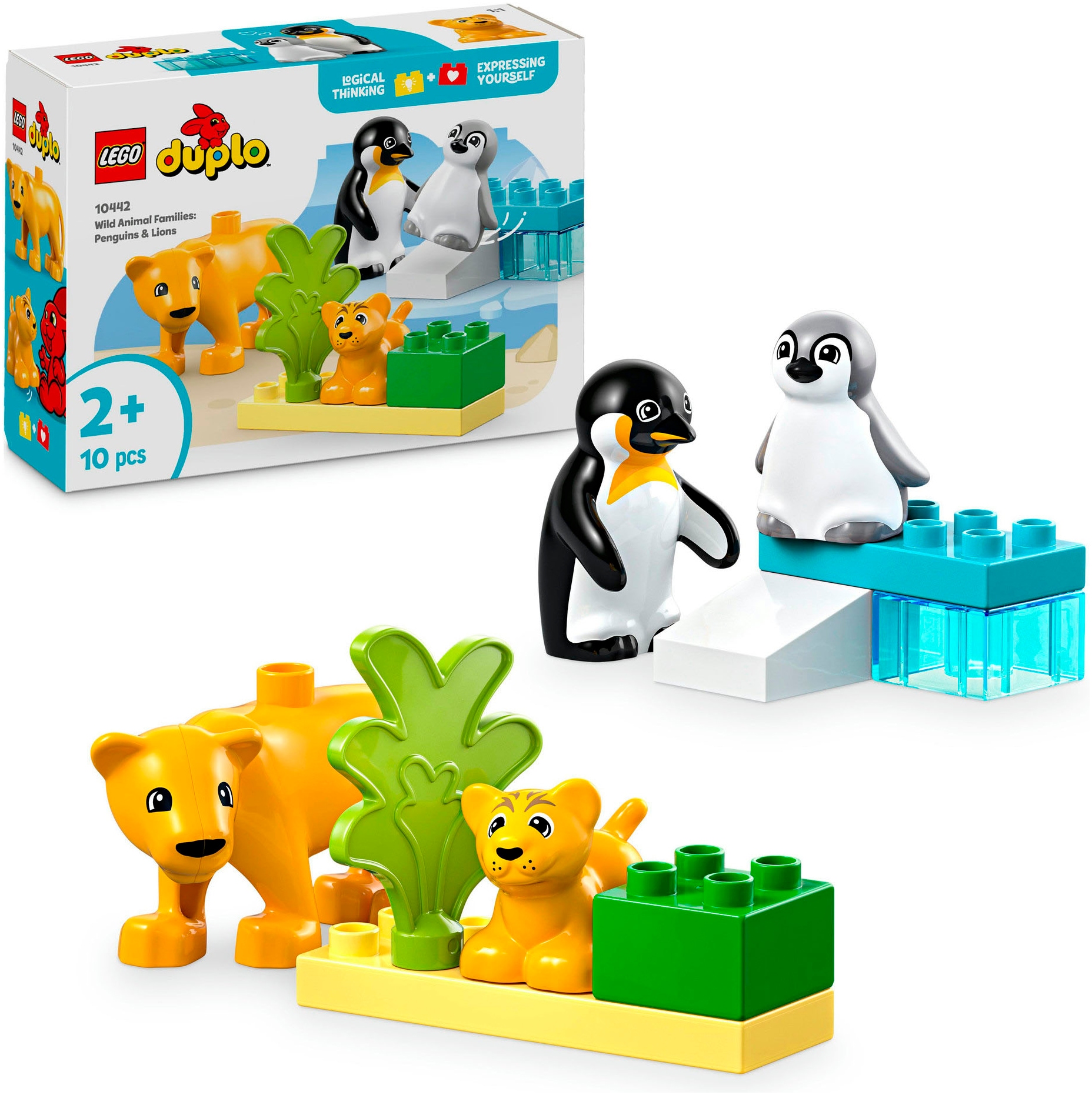 LEGO® Konstruktionsspielsteine »Wildtier-Familien: Pinguine und Löwen (10442), LEGO DUPLO Town«, (10 St.), Made in Europe