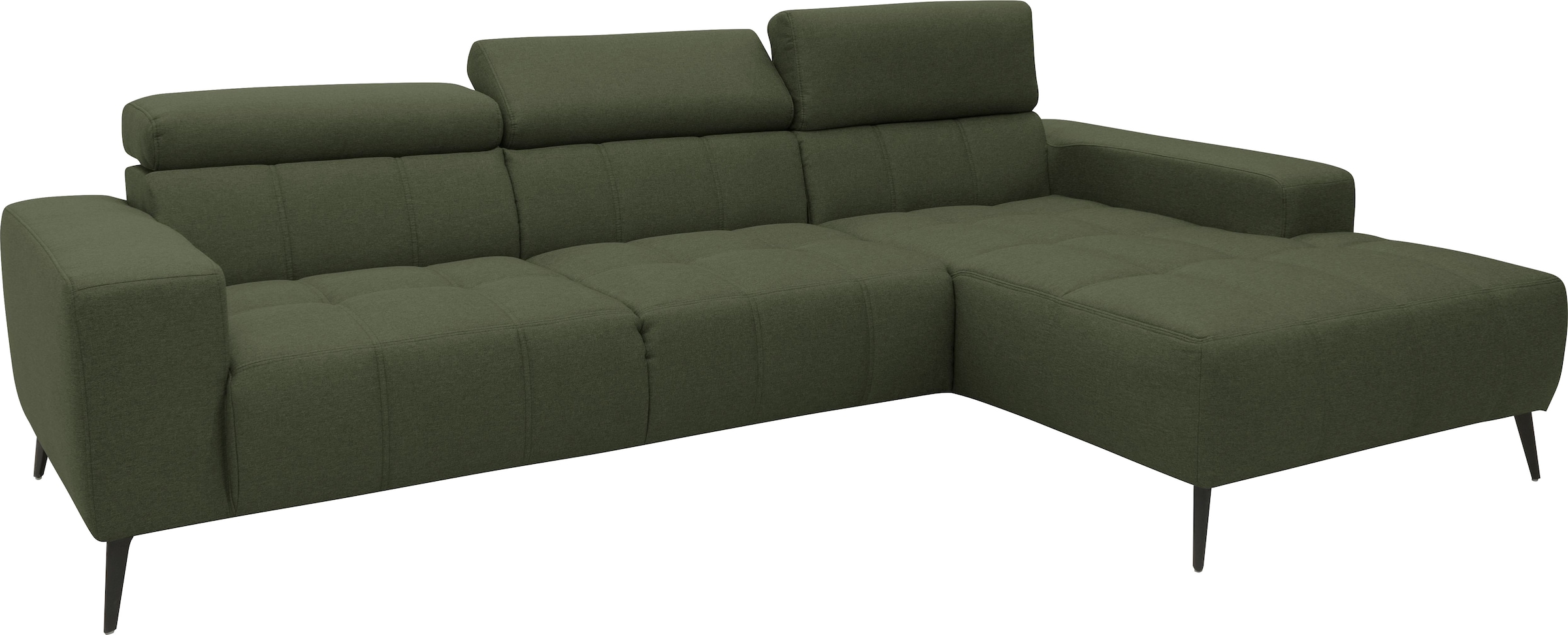 DOMO collection Ecksofa »Trento L-Form, mit Kufenfuß oder Einzelfuß«, wahlweise mit Kopfteilverstellung, Recamiere links/rechts bestellbar