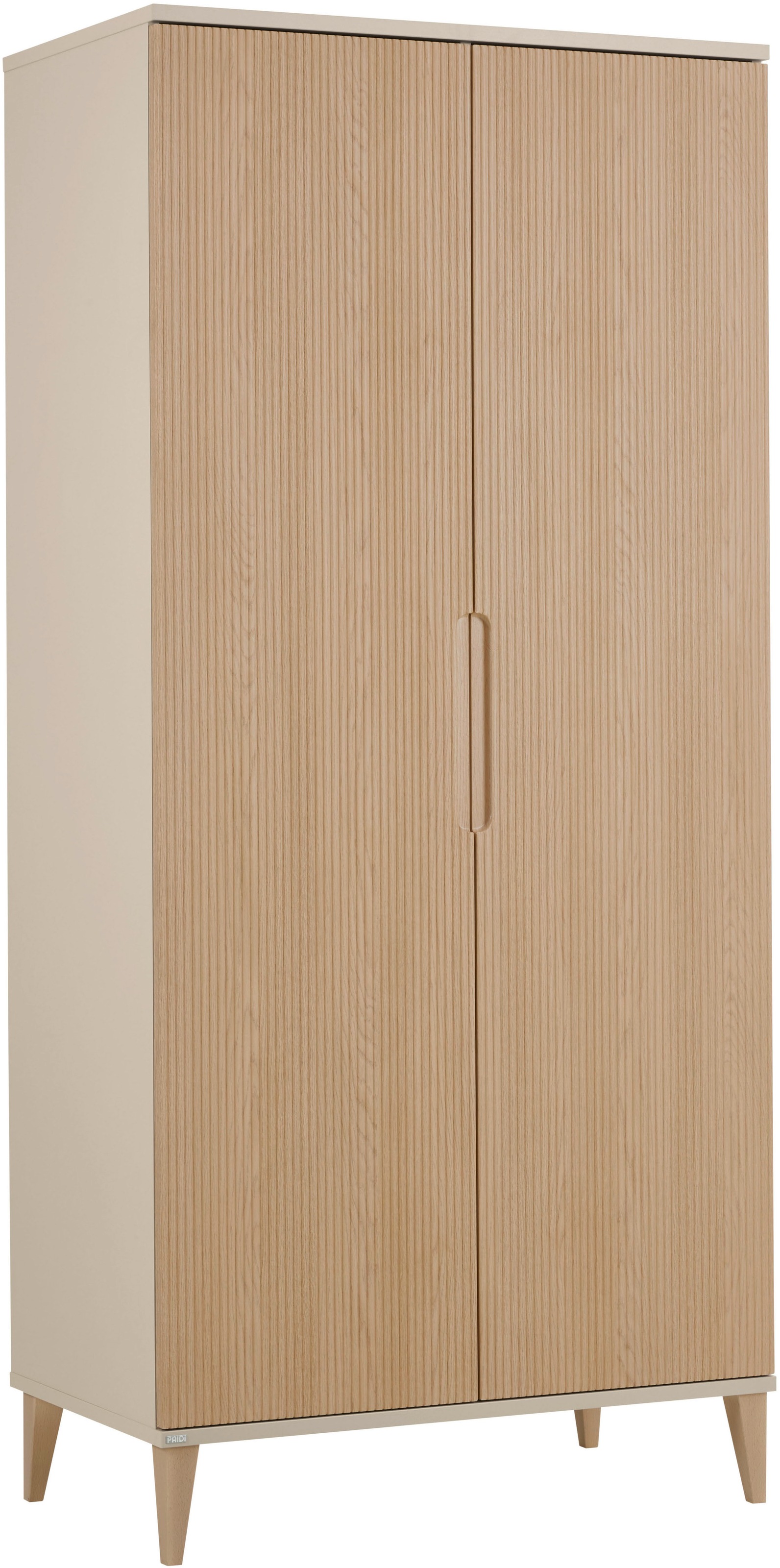 PAIDI Kleiderschrank »JONTE in Beige & Eichefarben mit gerillten Türen, verschiedene Größen« B/H/T ca. 95-141/164-207/40-56cm, mit 2 oder 3 Türen + Tiny-Variante,  stabiler Drehtürenschrank mit Massivholz-Füßen, Soft-Close-Funktion