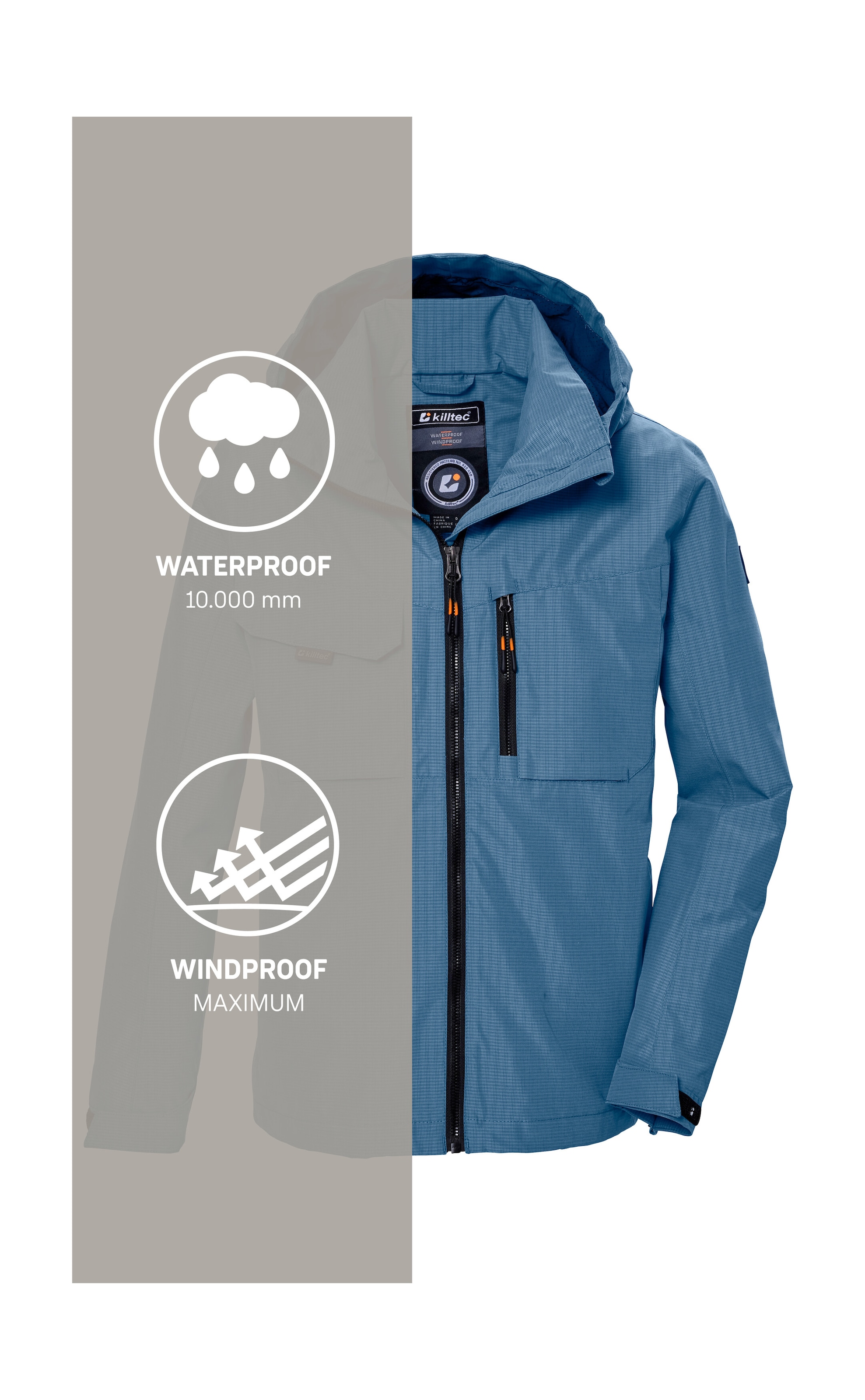 Killtec Funktionsjacke »KOS 140 BYS JCKT«, Wasserdichte Jacke mit verstellbarer Kapuze, PFAS-frei imprägniert