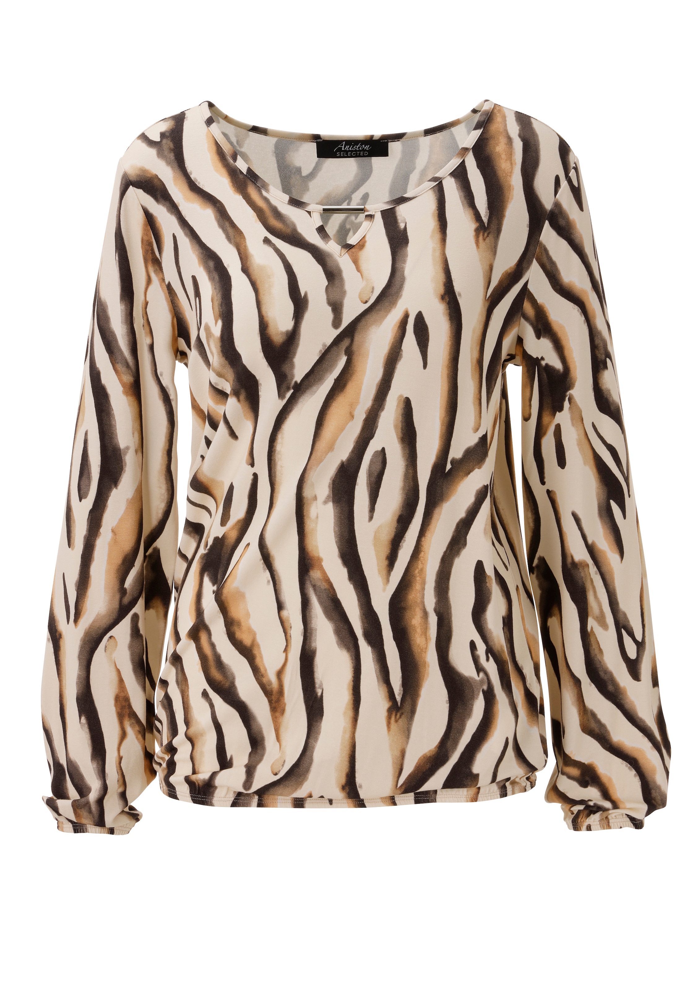 Aniston SELECTED Langarmshirt mit Cut-out und trendy Animalmuster Allover - NEUE KOLLEKTION
