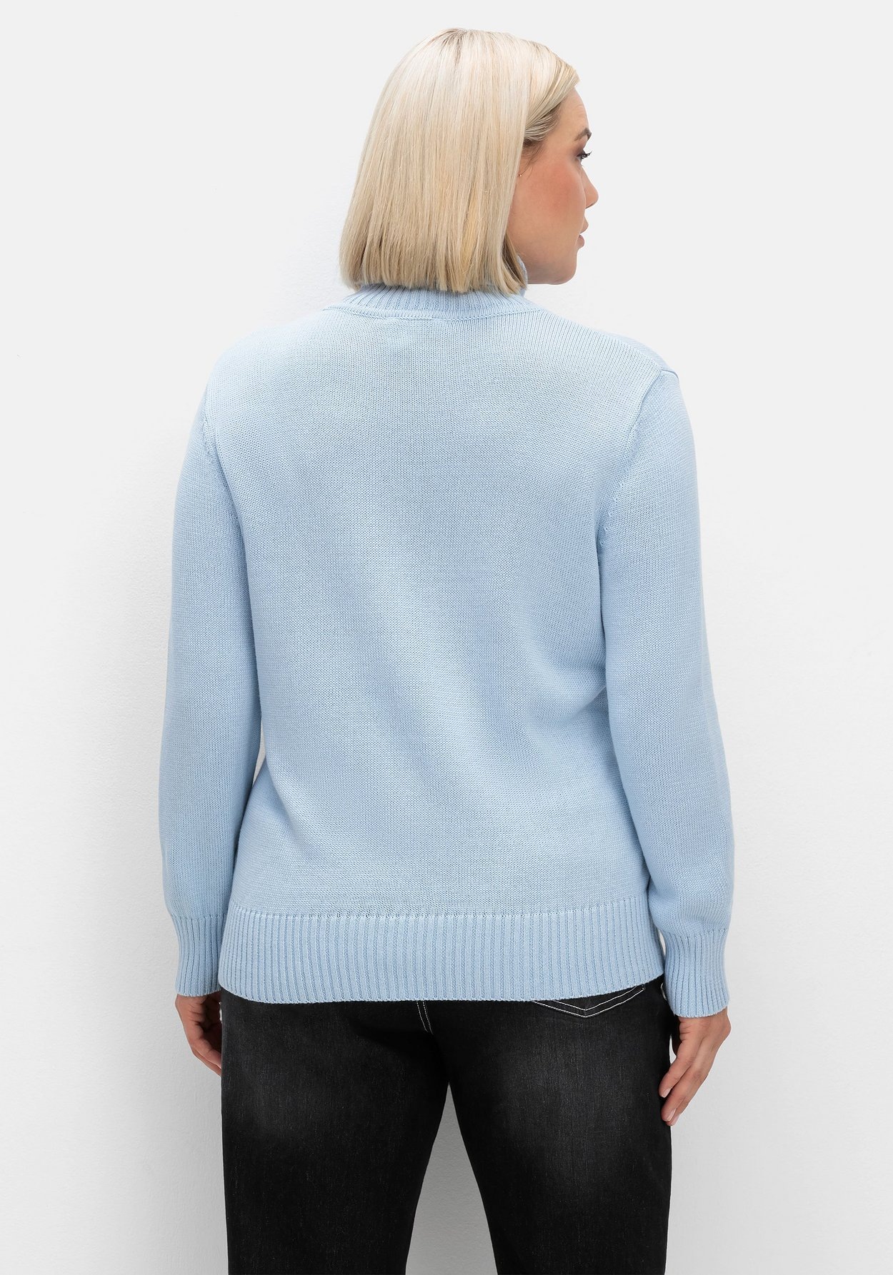 Sheego Rollkragenpullover »Rollkragenpullover aus Baumwoll-Mix, mit Rippbündchen«, aus Baumwoll-Mix, mit Rippbündchen