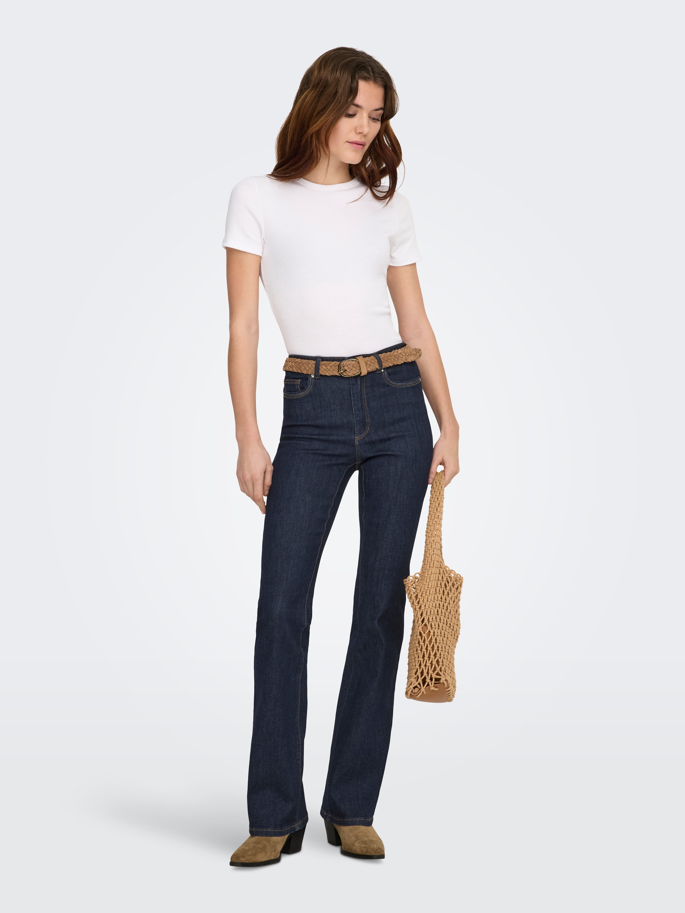 ONLY Bootcut-Jeans »ONLWAUW LIFE HW FLARED RINSE DNM« Materialmix, bootcut fit