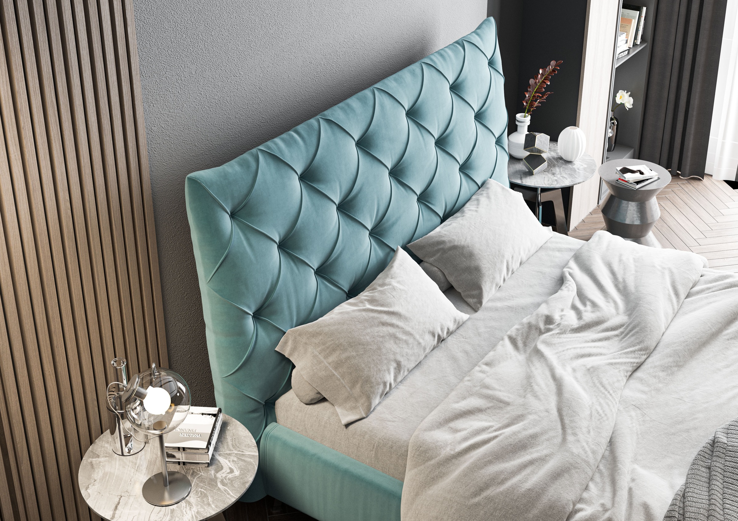 PLACES OF STYLE Polsterbett »Elloree, in 4 Breiten, hinten mit Originalstoff bezogen, auch in Leder« Kopfteilhöhe 143cm, belastbar bis 280 kg, auch in Überlänge 220cm