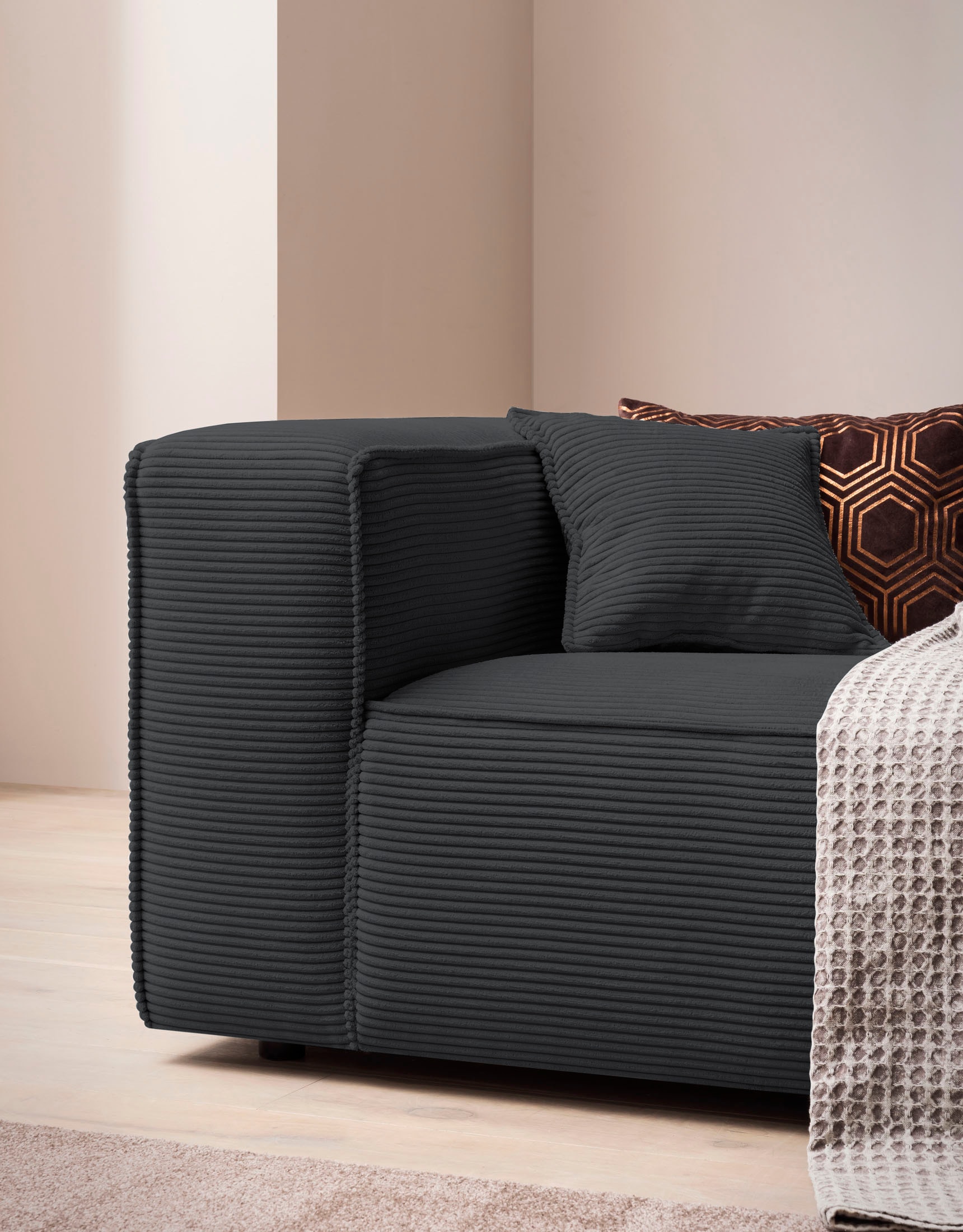 LeGer Home by Lena Gercke 3-Sitzer »PIARA XXL Cord, Sofa mit Kedernaht« schwarze Füße, bequemer Sitzkomfort, extra tiefe Sitzfläche