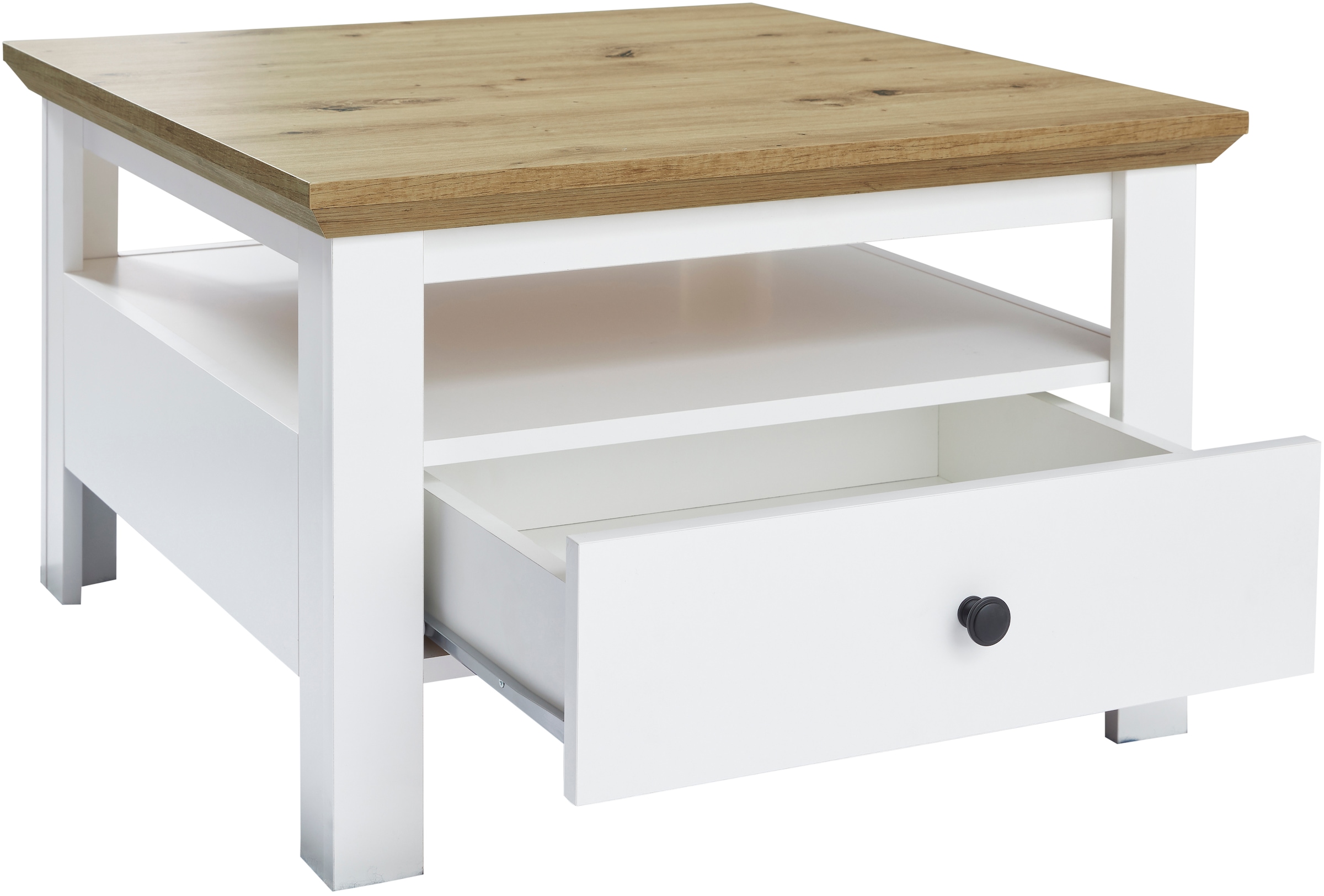 INOSIGN Couchtisch »Ulm«, Wohnzimmertisch in Weiß/Eiche mit abgeschrägtem Oberboden - 70/70 cm
