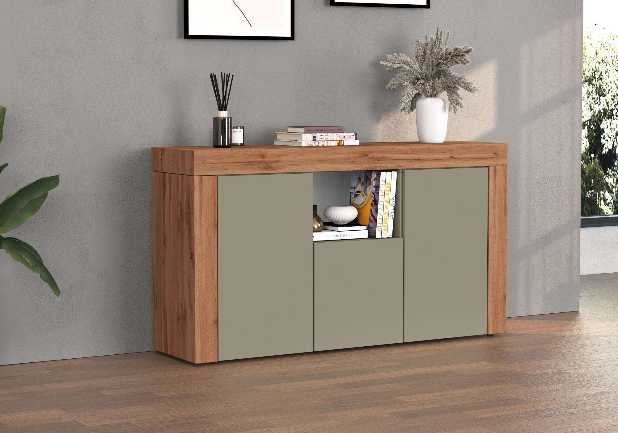 INOSIGN Sideboard »CHRONOS Breite 155 cm mit 3 Türen, 1 offenes und 6 geschlossene Fächer«, (1 St.), Sideboard,Kommode, Schrank, Grifflos mit Push to Open, Made in Italy