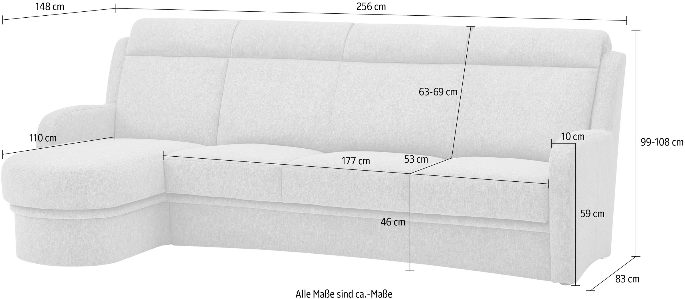 VILLA BECK Ecksofa »Varese L-Form«, (2 St.), Kopfteilverstellung, wahlweise mit Sitzvorzug, in Sitzhöhe 46 cm