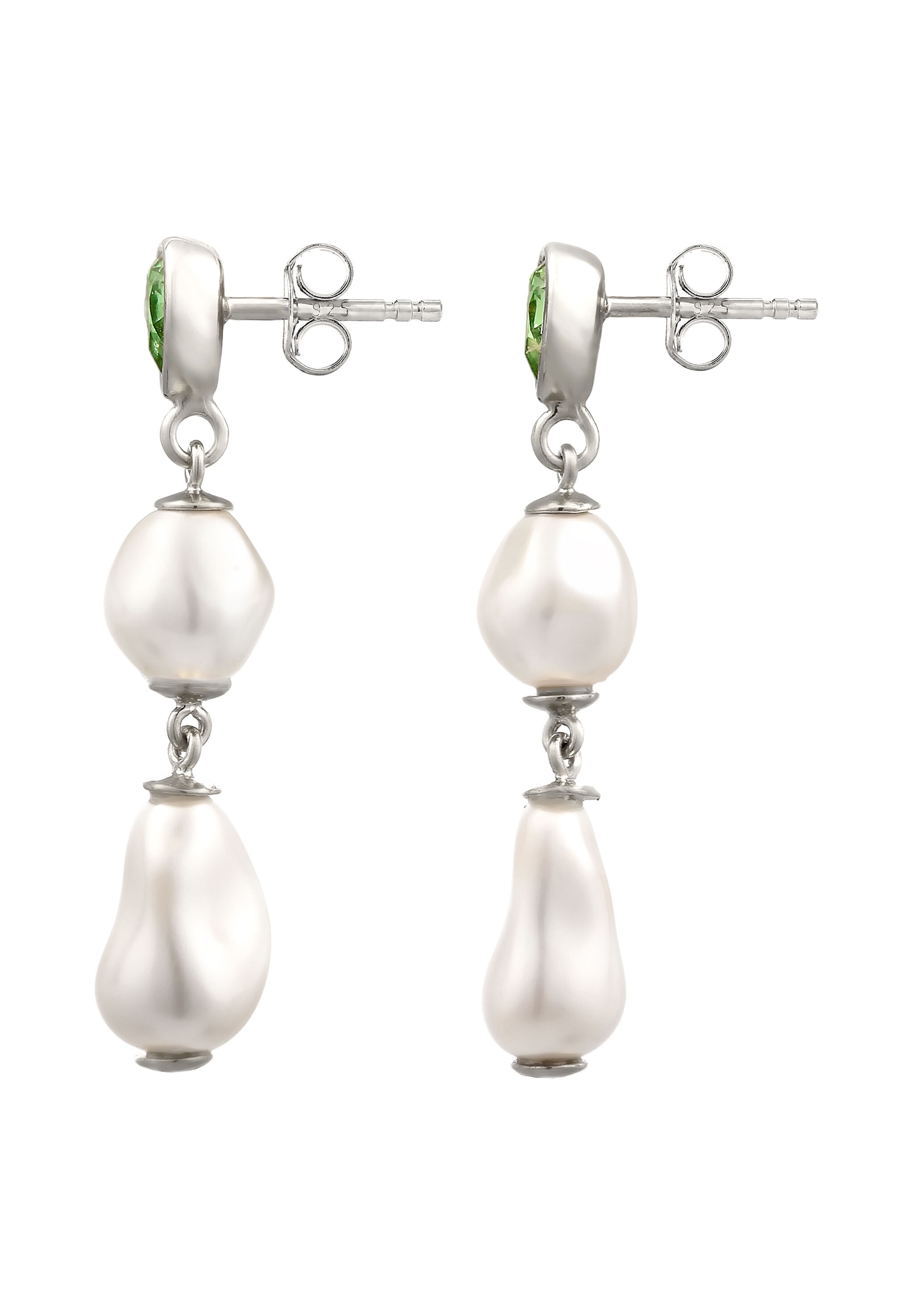 Elli Paar Ohrstecker »Ohrringe Ohrstecker Tropfen Synthetische Perle Grün 925 Sterling Silber, mit Kristallen von Swarovski®«
