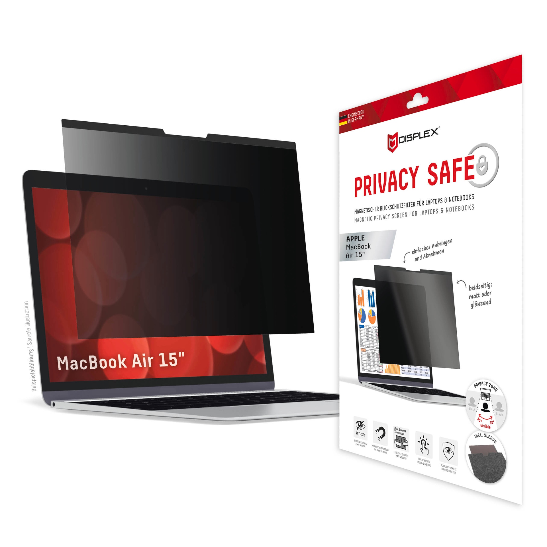 Displex Displayschutzfolie »Privacy Safe Blickschutzfilter«, für Apple MacBook Air 15, Blickschutzfolie
