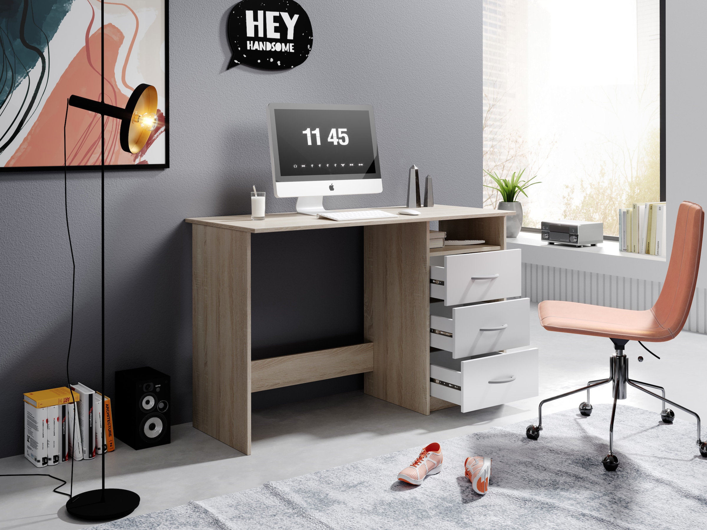 BEGA OFFICE Schreibtisch »Adria, Computertisch,« Schubkästen rechts oder links montierbar, Breite 123 cm