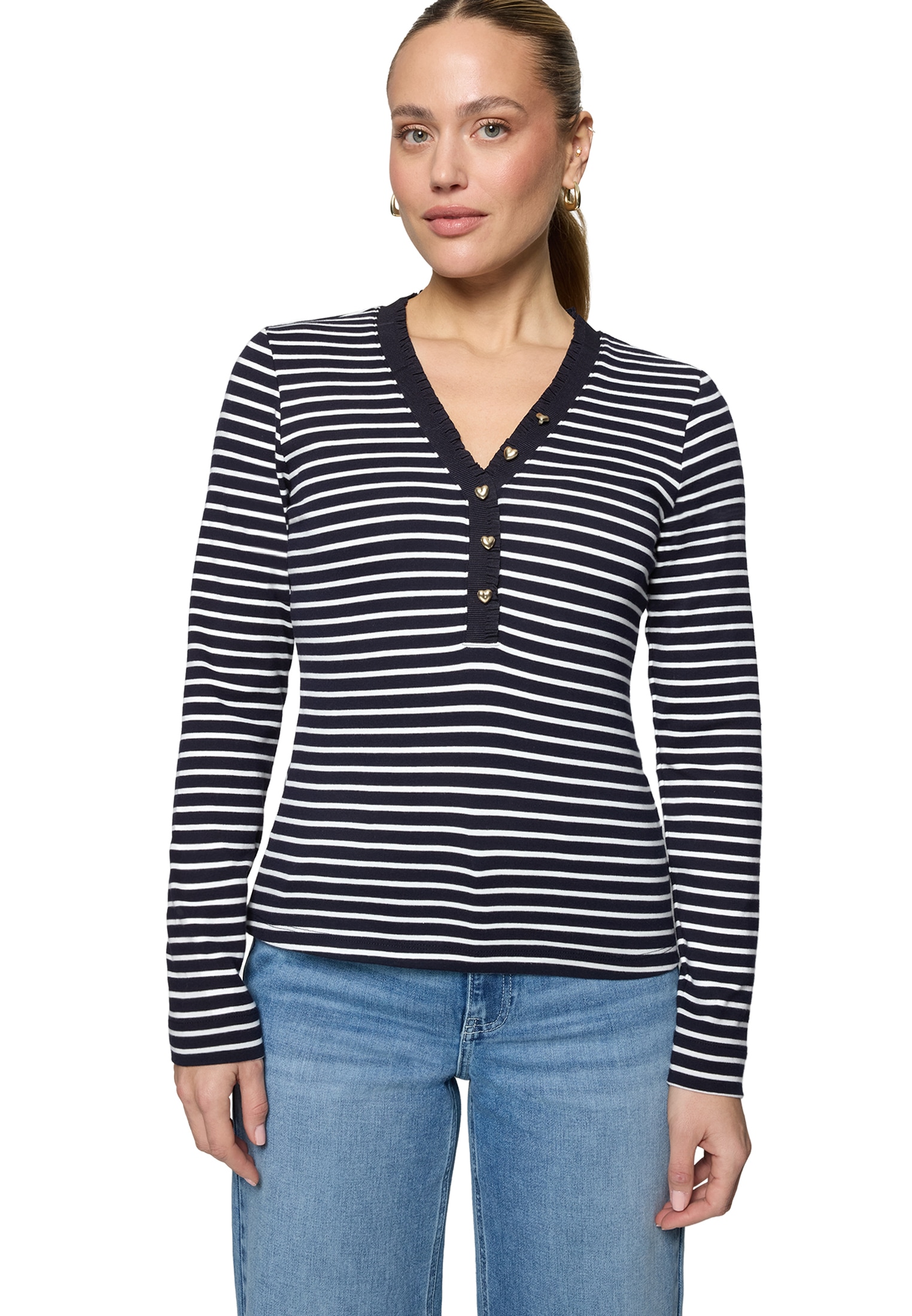 Zero 3/4-Arm-Shirt »Ringelshirt mit Knopfleiste«