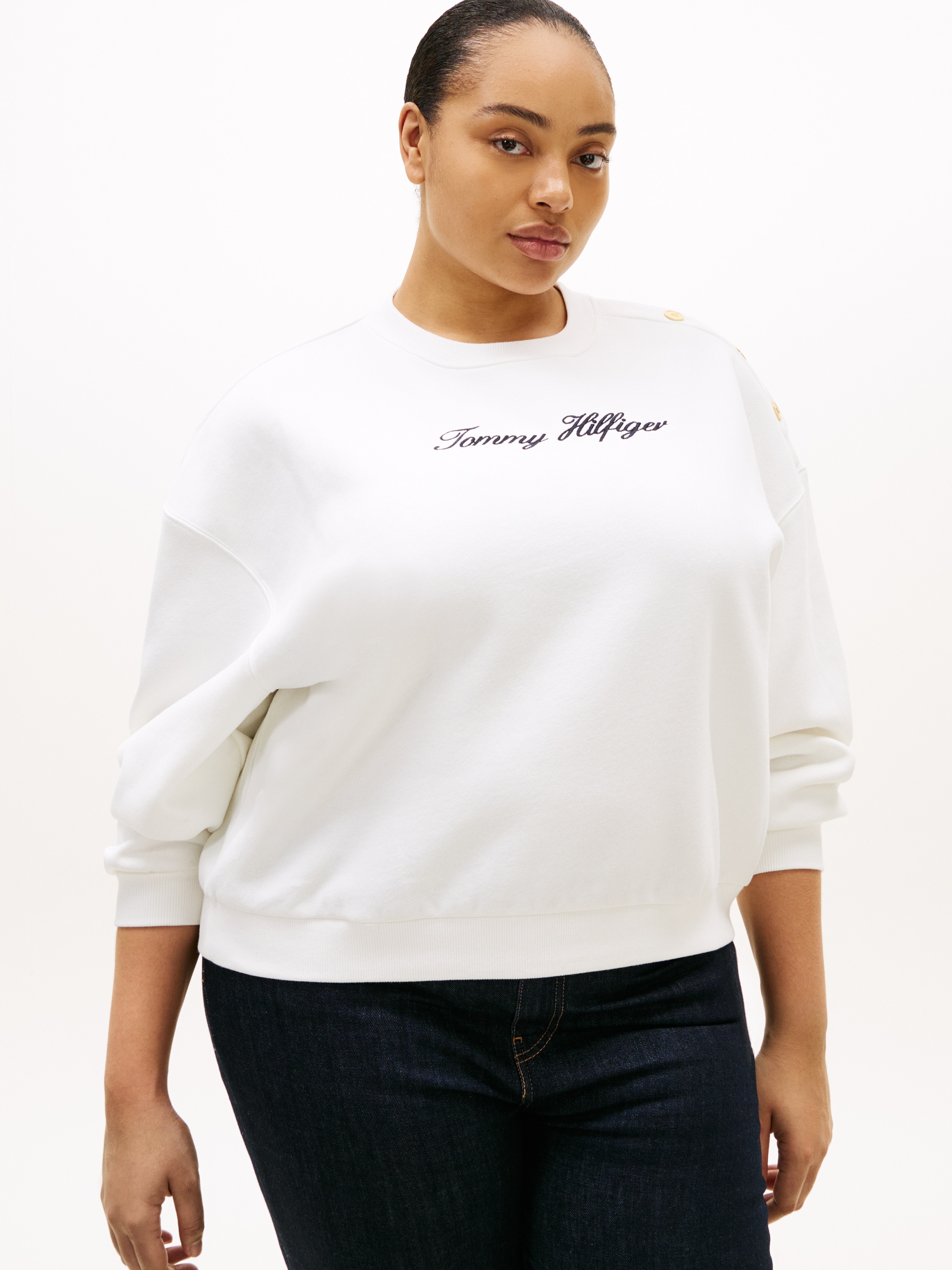 Tommy Hilfiger Curve Sweatshirt »CRV GOLD BTN SCRIPT FLEECE SWRT«
