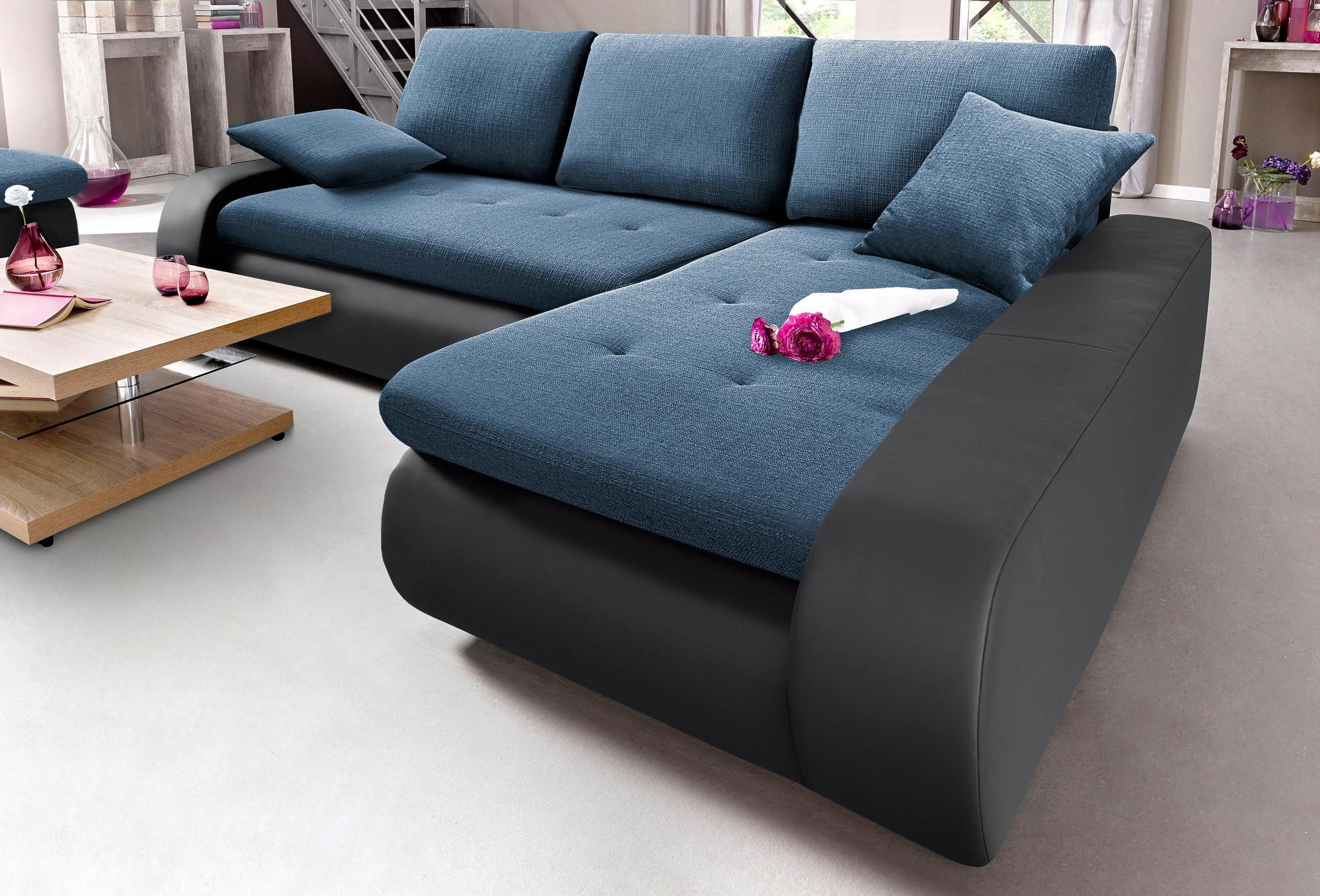TRENDMANUFAKTUR Ecksofa »Indie, modern und bequem, Materialmix, L-Form«, wahlweise XL oder XXL