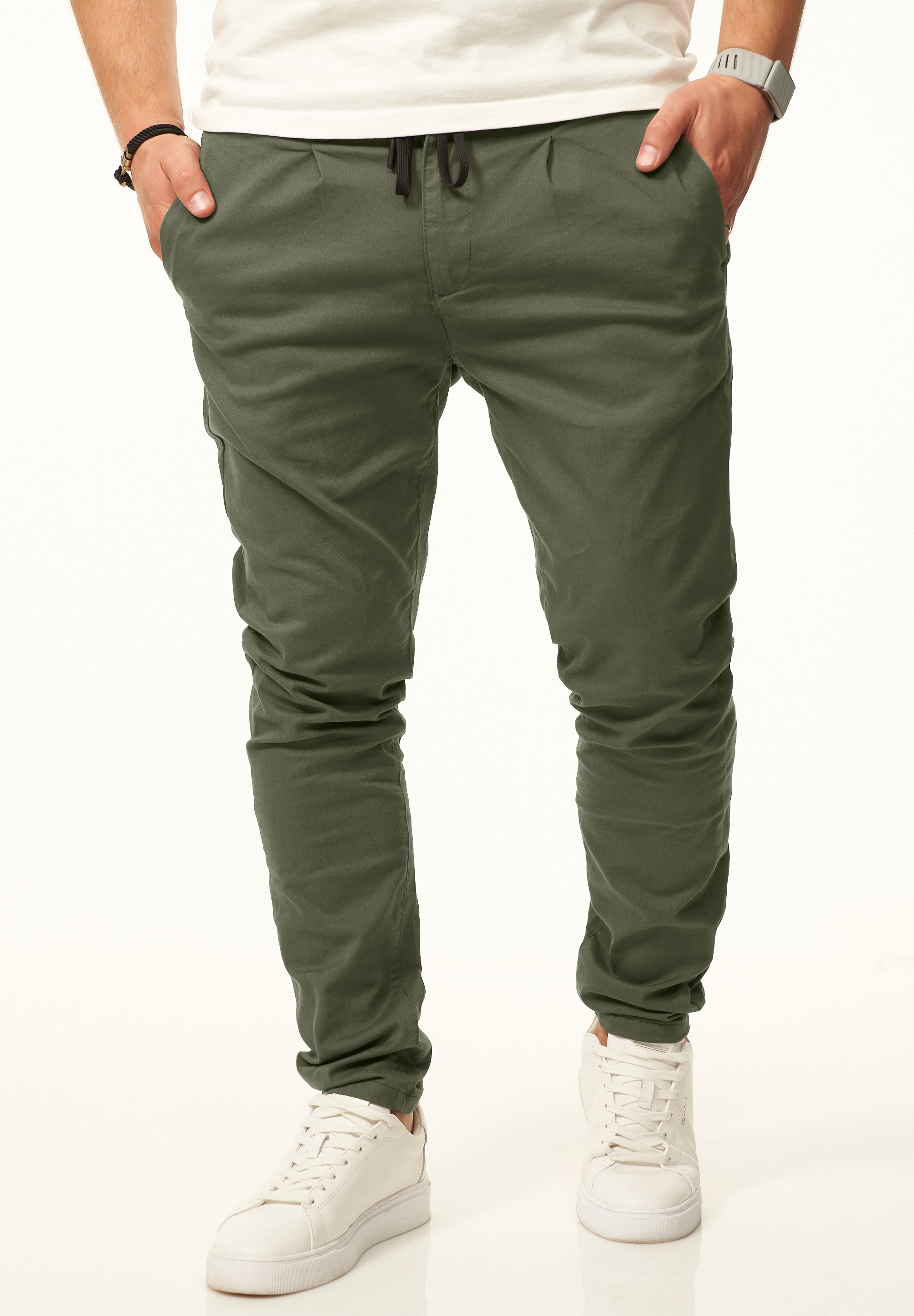 Daily Cotton Chinohose »im CROPPED Slim-Fit Stil als Stoffhose«  Freizeithose mit Gummibund, Tunnelzug & Gürtelschlaufen