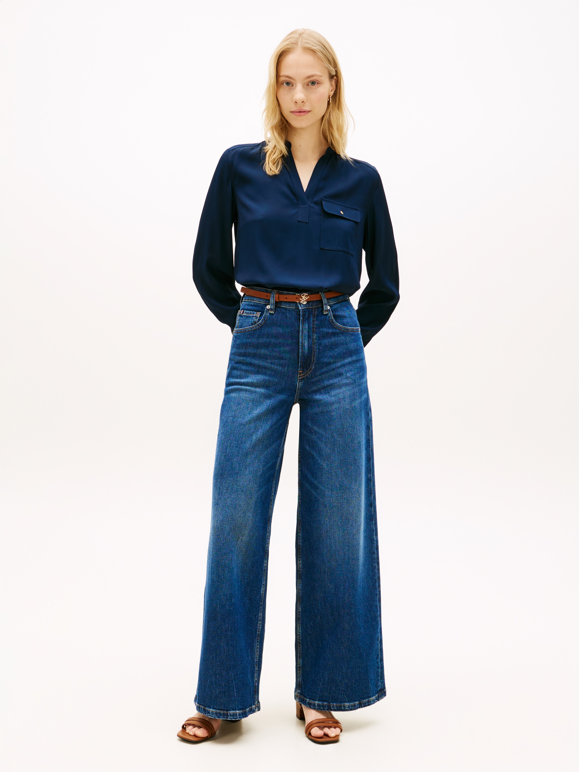 Tommy Hilfiger Langarmbluse »VIS TWILL V NECK BLOUSE LS« mit Knopfleiste