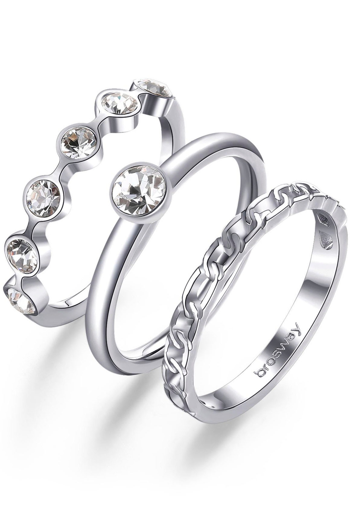 Brosway Ring-Set »SYMPHONIA, BYM91A/B/C/D/E, BYM92A/B/C/D/E«, (Set, 3 tlg.), mit Kristallglas