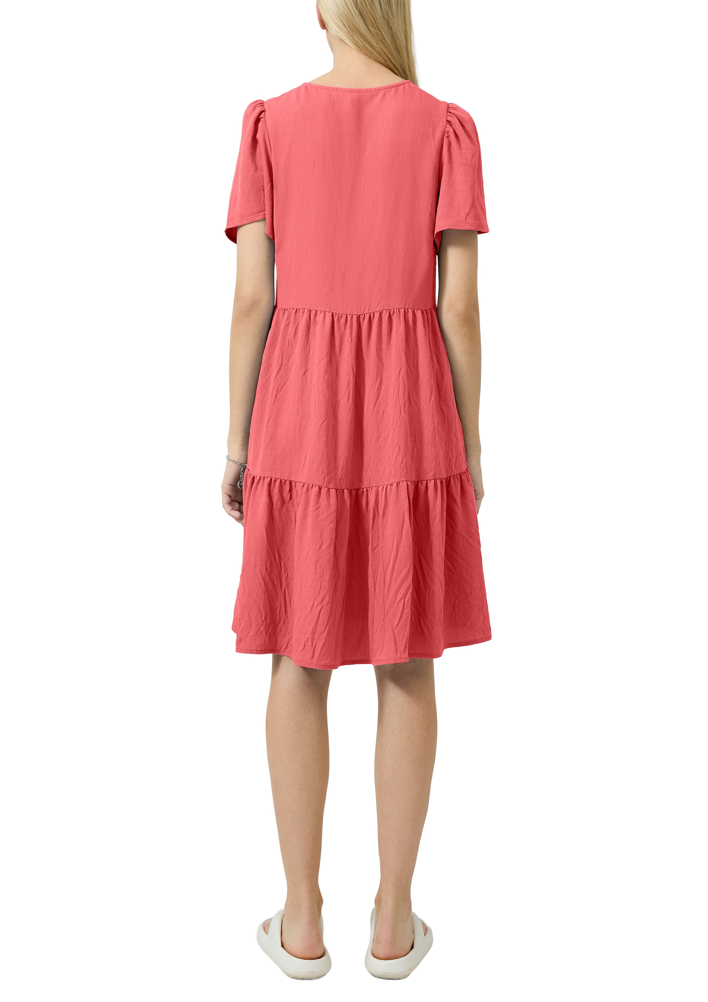 QS Midikleid Ohne Taschen Sommerkleid mit V-Ausschnitt und kurzen Ärmeln