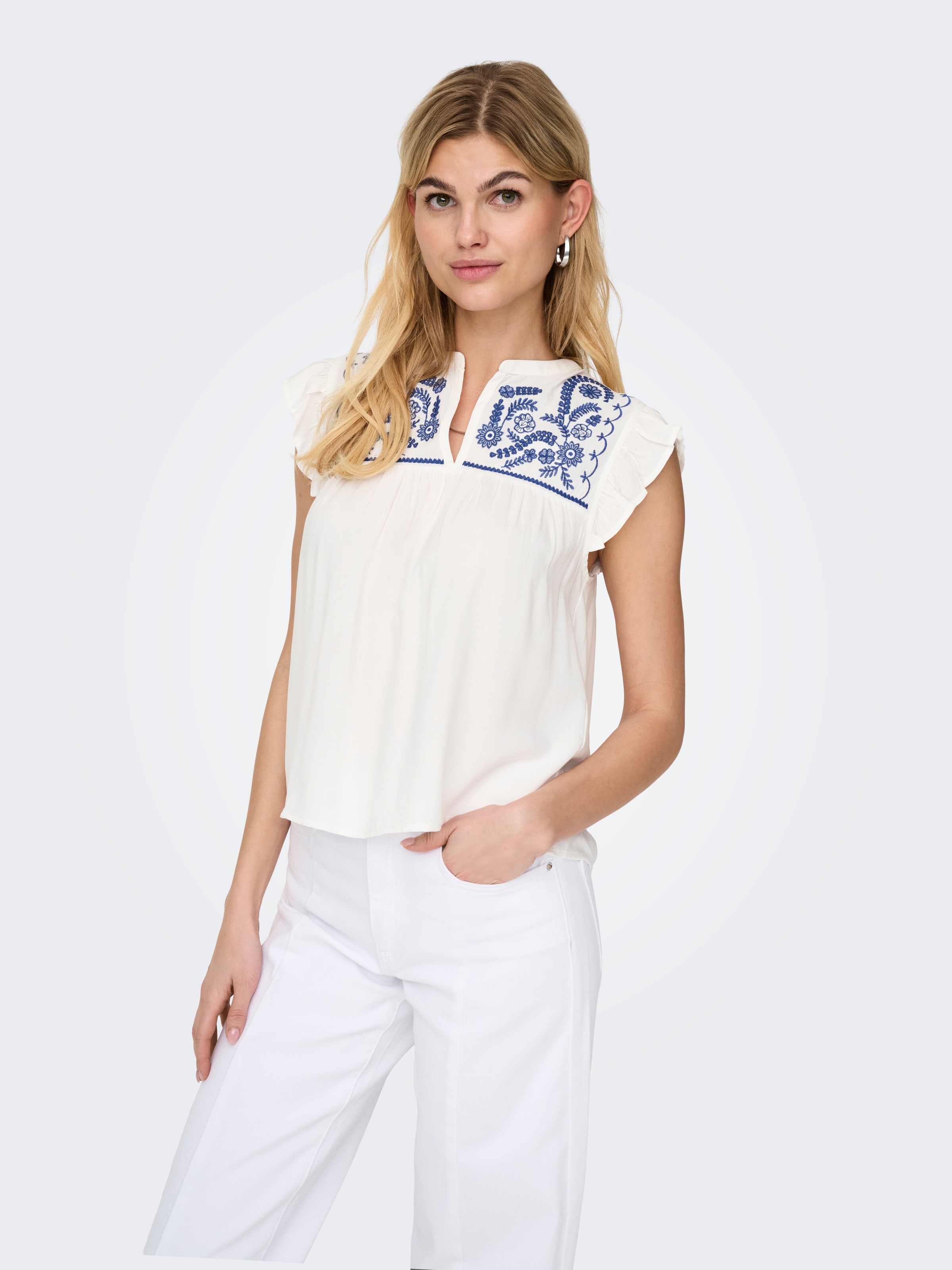 ONLY Rüschentop »ONLVESTINE S/S TOP WVN NOOS« Viskose, loose fit, Rundhals