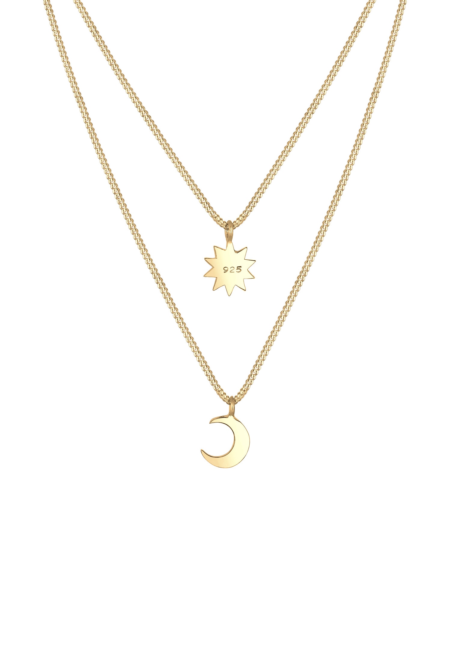 Elli Silberkette »Halskette Layer Halbmond Sonne 925 Sterling Silber vergoldet«