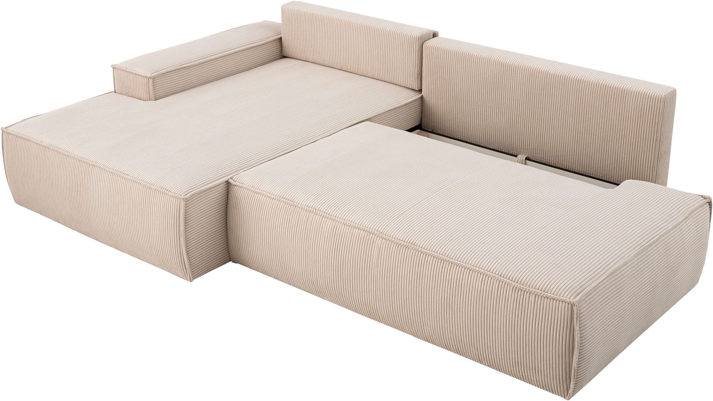 Home affaire Ecksofa »SHERWOOD, Schlafsofa in L-Form offen (275cm), Cord, Leinenoptik«, Schlaffunktion und Bettkasten, Kedernaht, hoher Sitz- & Liegekomfort