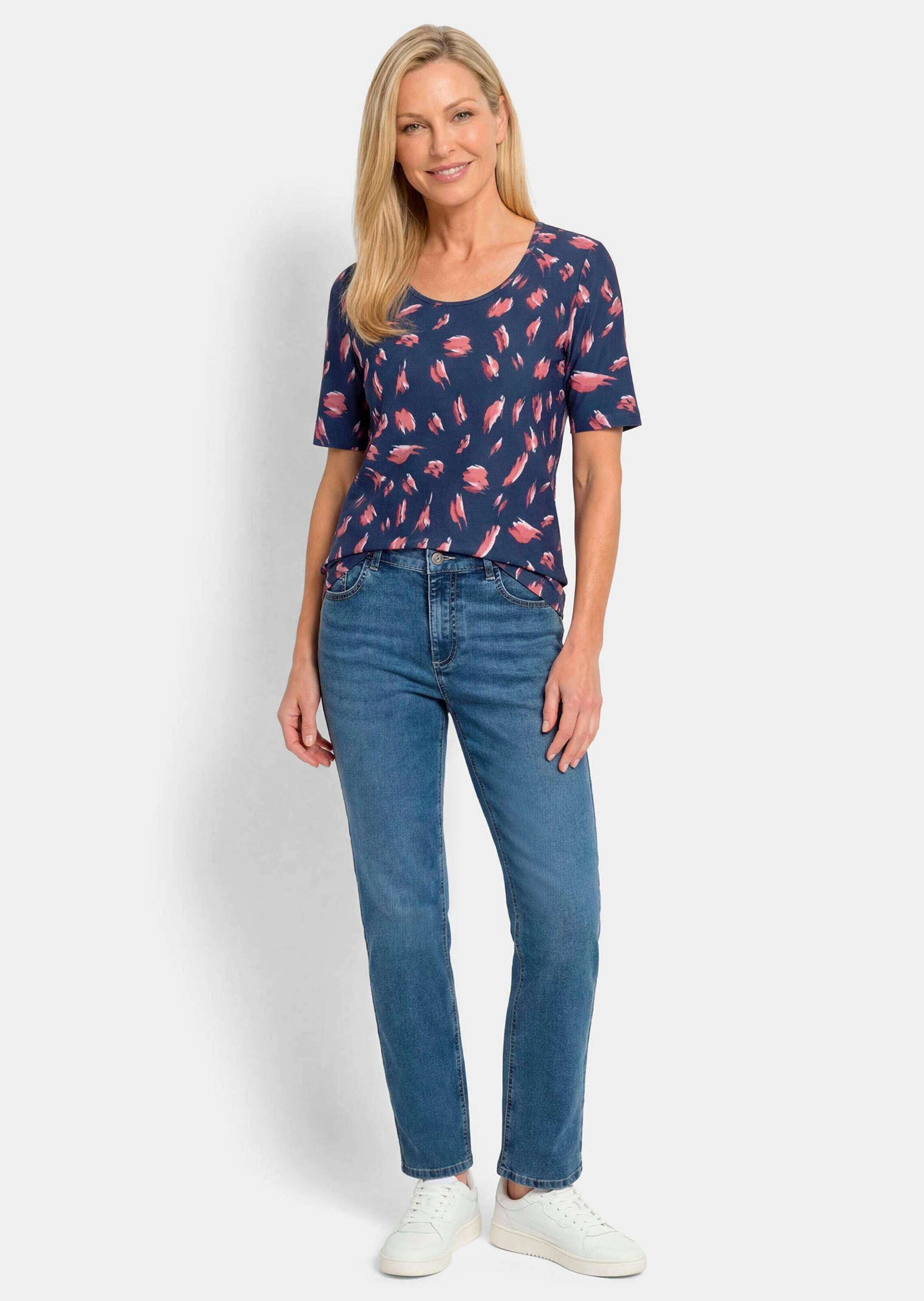 GOLDNER Kurzarmshirt »Kurzgröße Sommershirt mit Tupfenmuster« stretchbequemer Jersey