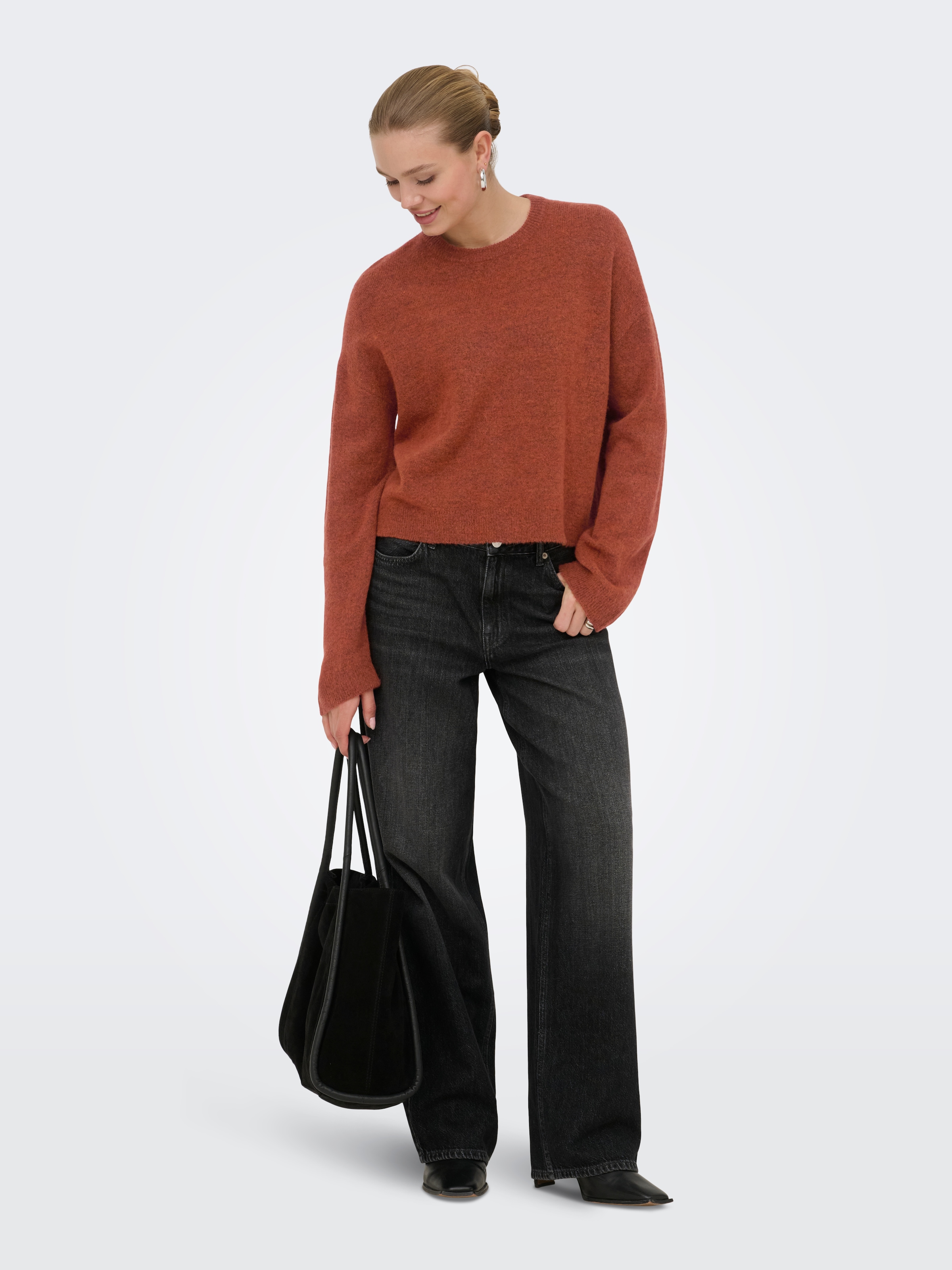 ONLY Rundhalspullover »ONLSIMONI L/S O-NECK PULLOVER KNT NOOS« Materialmix, regular fit