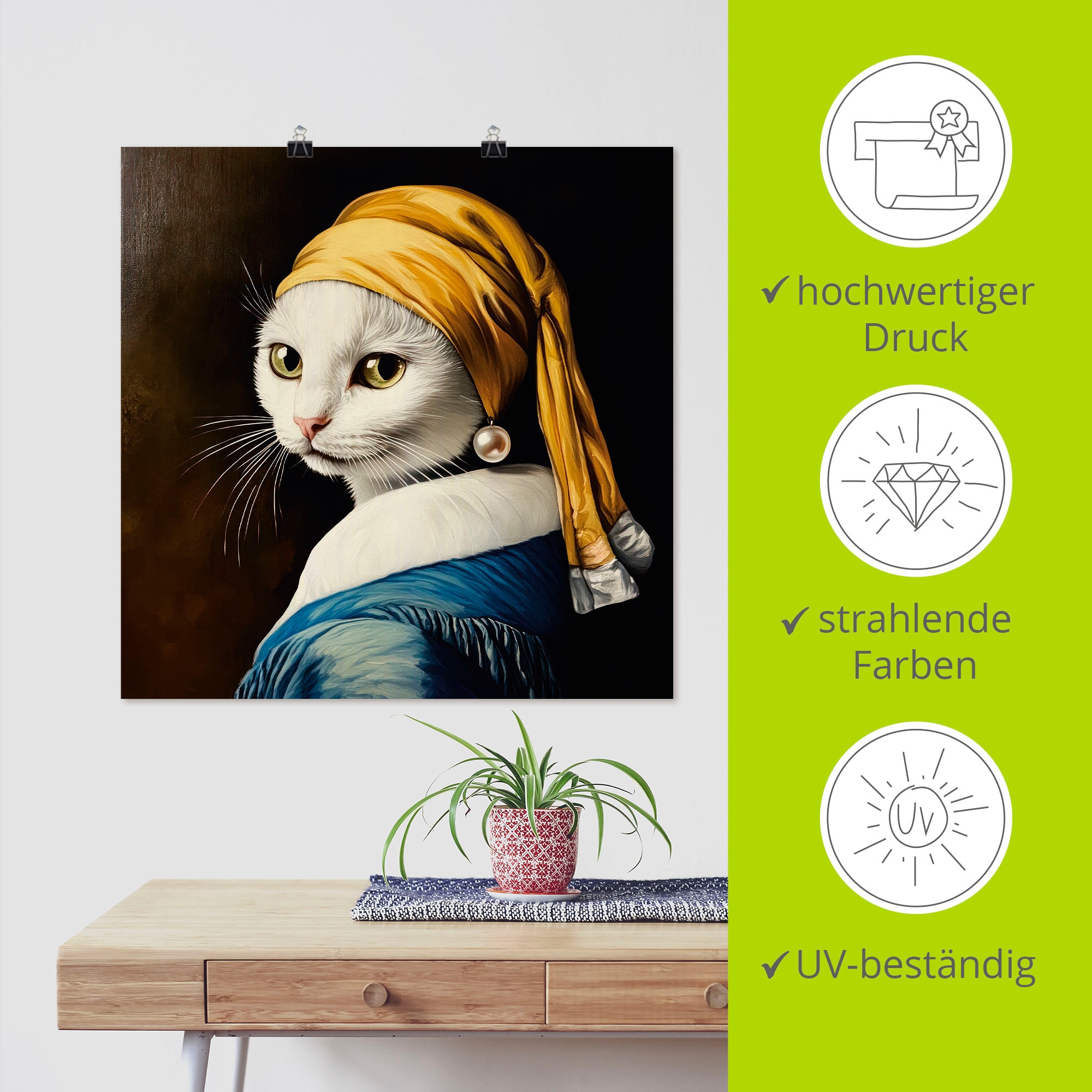 Artland Wandbild »Die Katze mit dem Perlenohrring« Animal Fantasy 1 Stk. tlg. als Alubild, Leinwandbild, Poster, Wandaufkleber in verschied. Größen