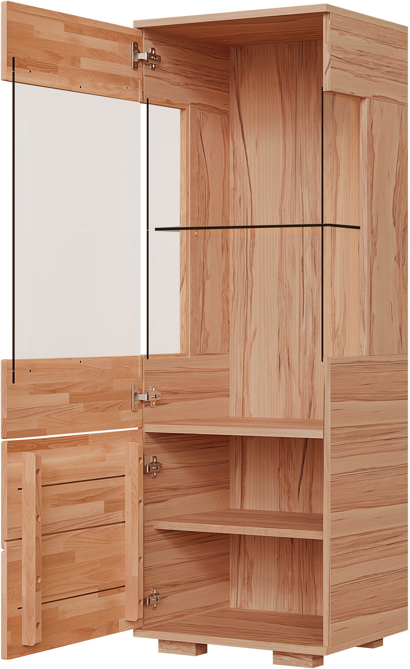 OTTO home Vitrine »VETRO; massivholz fronten, Griffmulden, Wohnzimmer, Modern, Vitrine« B/T/H:50/40/144cm, Variable einlegeboden, Türanschlag L/R, 4Fächer