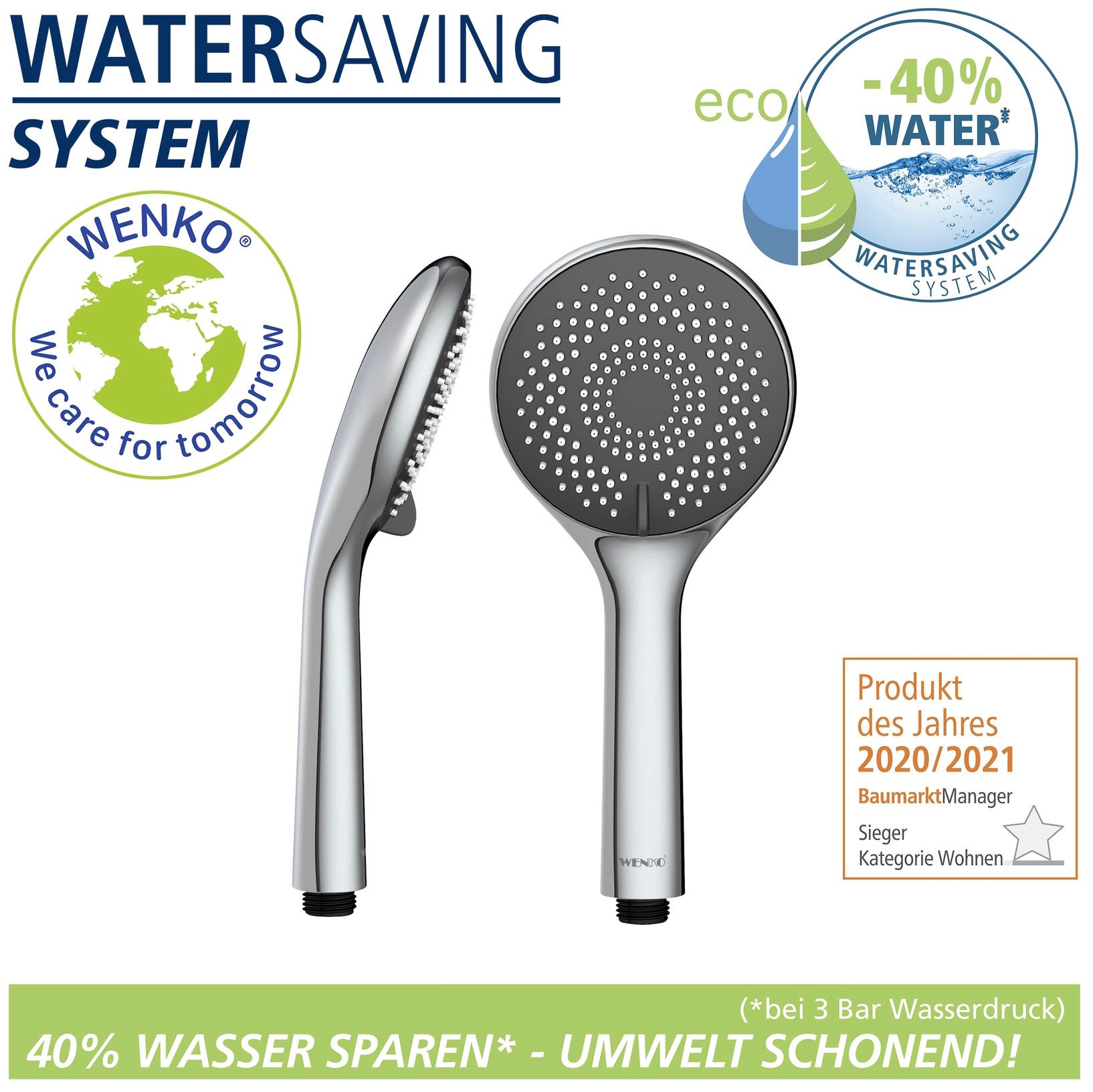 WENKO Handbrause »Watersaving System«, Duschkopf Watersaving Grau, Durchmesser 11 cm
