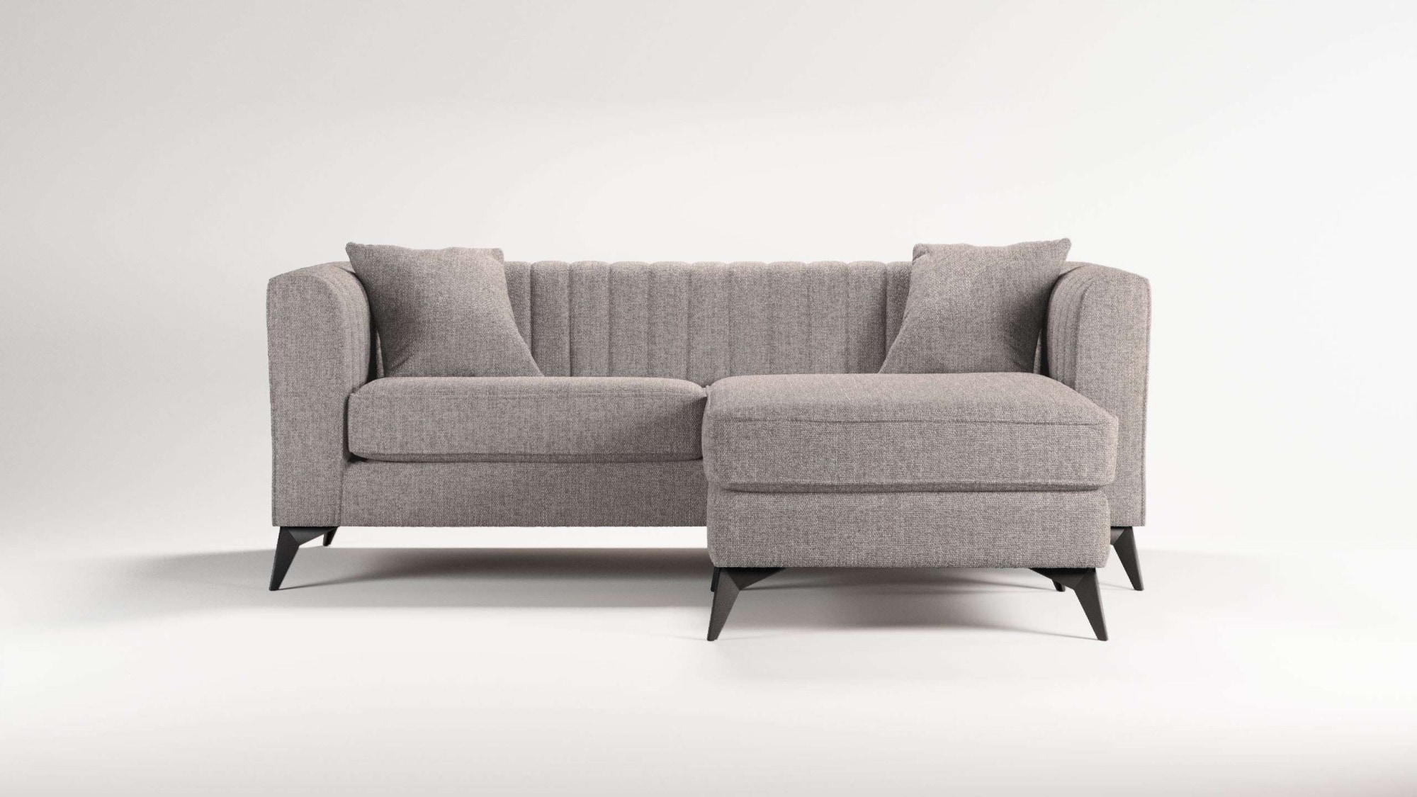 Places of Style Ecksofa »MATTHEW L-Form ideal für kleine Räume, Maße B/T/H: 201/162/74 cm«, elegantes Designsofa, feine Steppung im Rücken, incl. Zierkissen