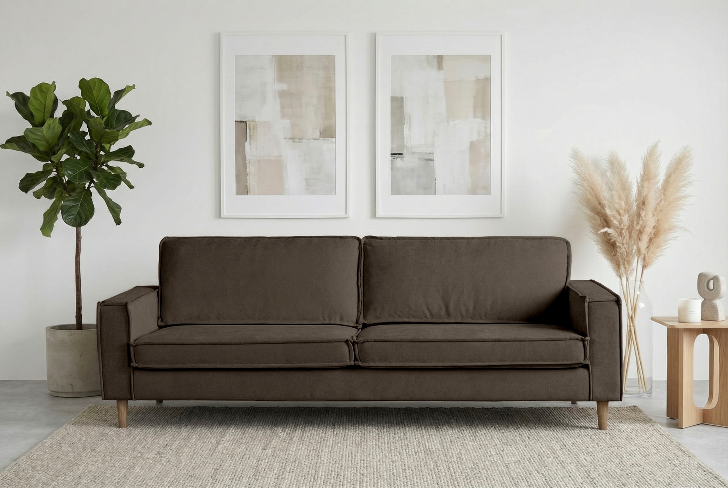 Home affaire 3-Sitzer »Pinto Skandi,Maxi-Ausführung, 236 cm, Chenille, Struktur« mit Keder, Massivholzfüße Eiche geräuchert, Wellenunterfederung