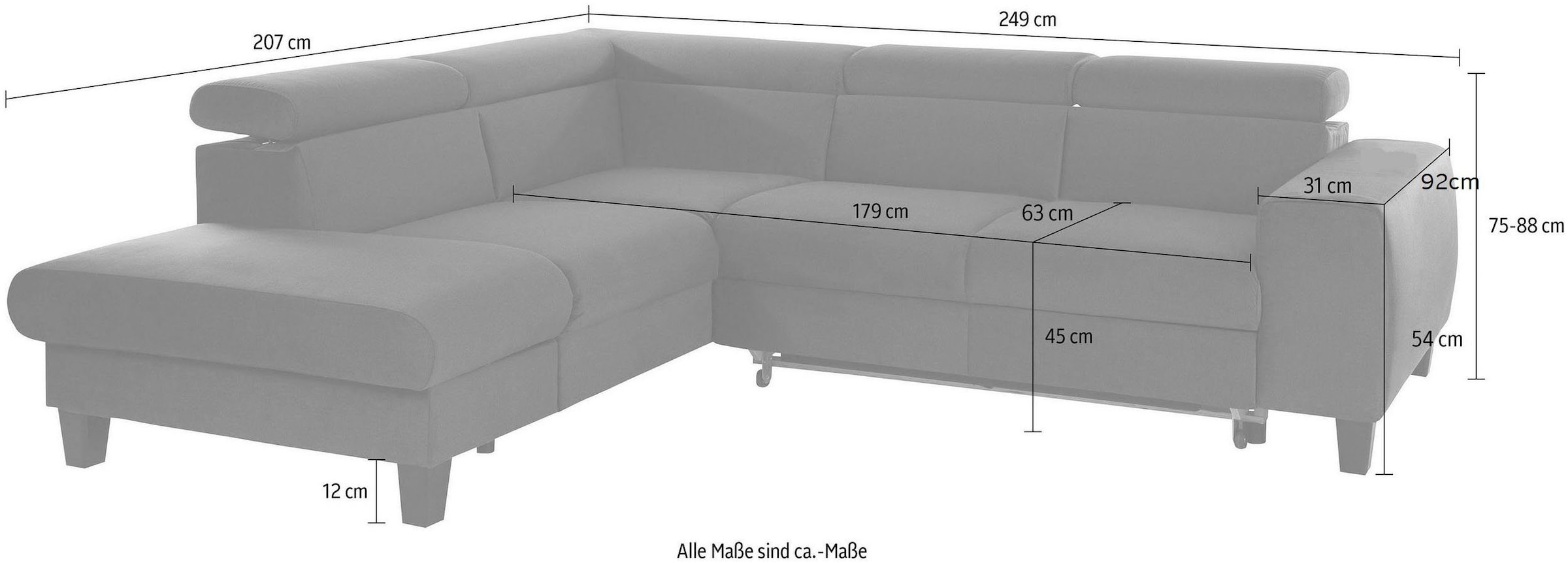 COTTA Polstergarnitur »Morven L-Form«, (Set), Set bestehend aus: Ecksofa mit Kopfteilverstellung & Hocker