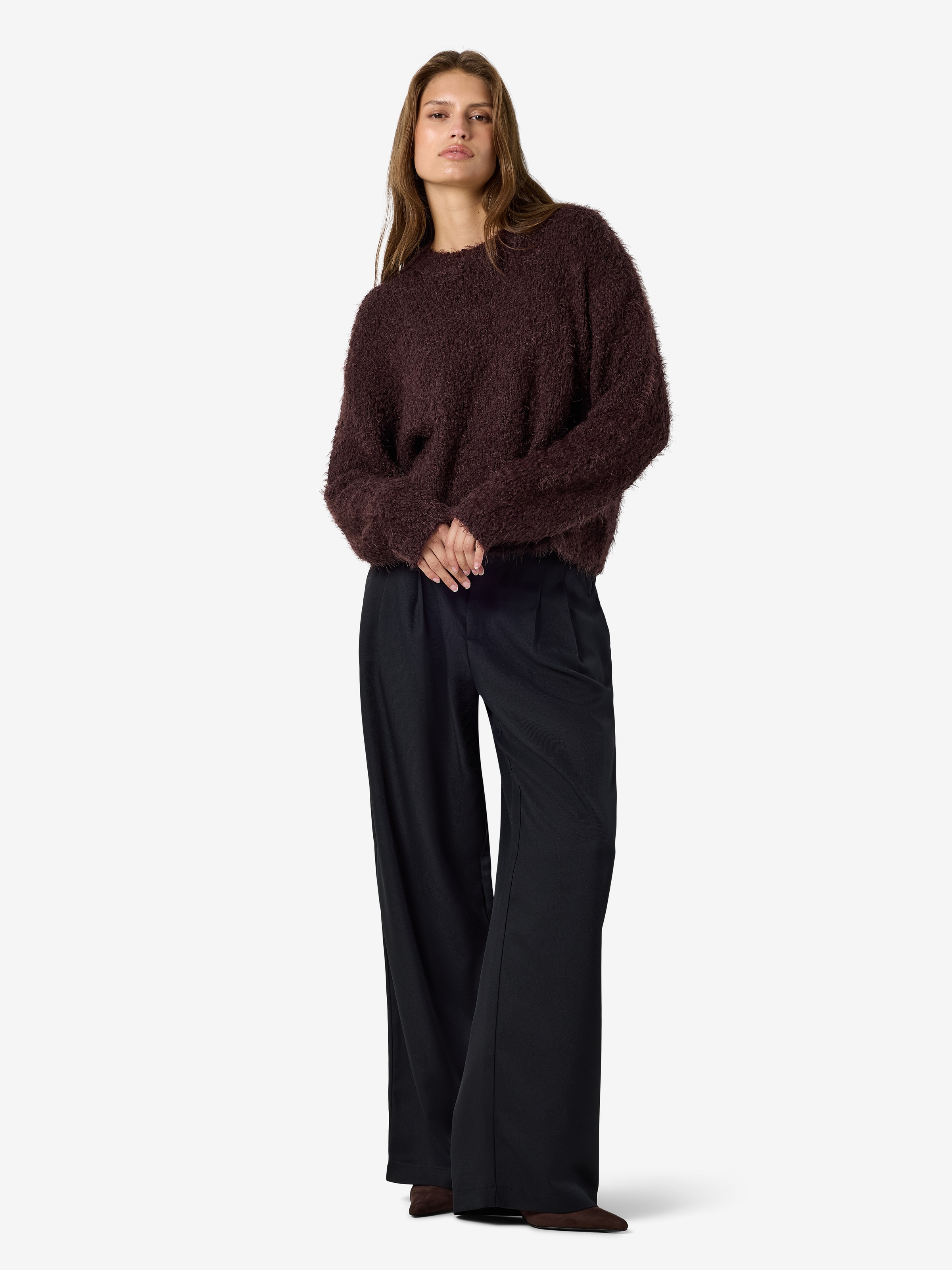 Noisy may Rundhalspullover »NMSASSY L/S O-NECK KNIT NOOS« Materialmix, relaxed fit