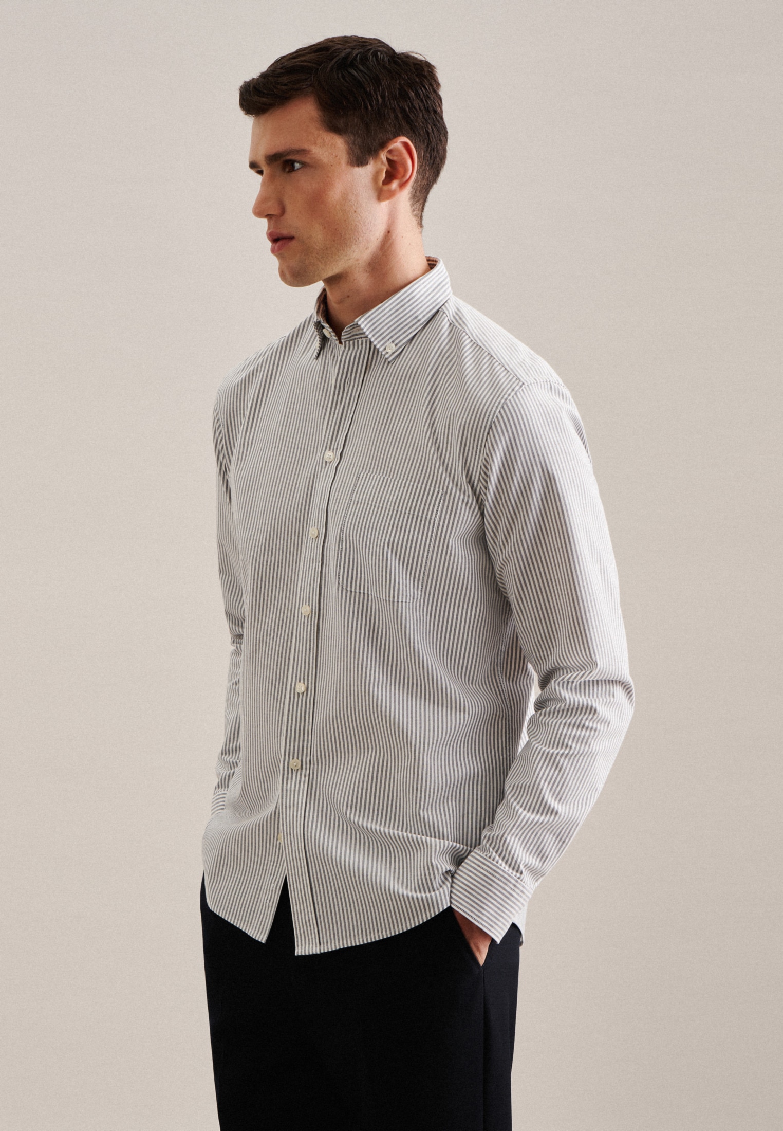 seidensticker Businesshemd »Schwarze Rose« Regular 1/1 Button-Down-Kragen Streifen