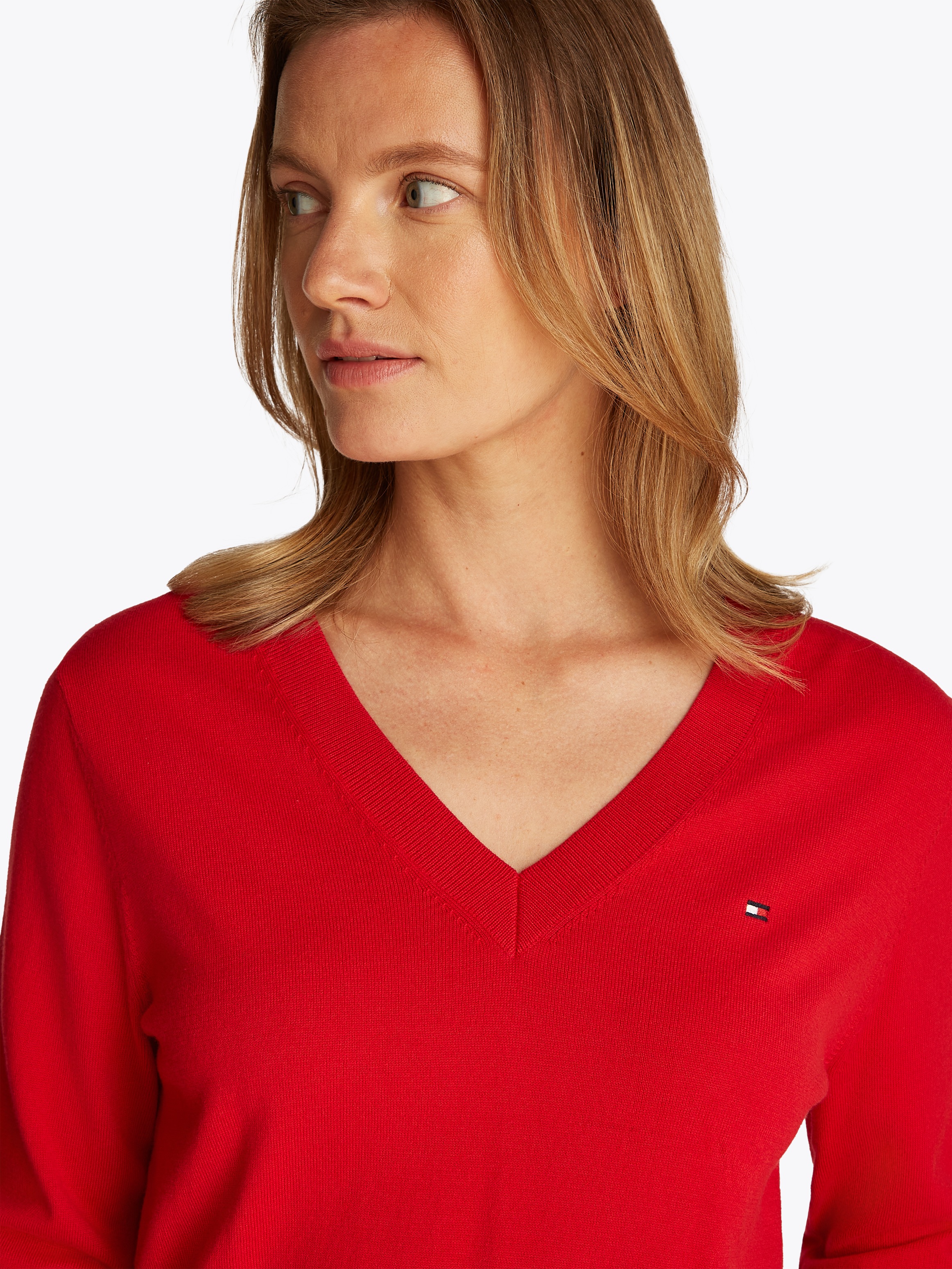 Tommy Hilfiger V-Ausschnitt-Pullover, mit Logo-Stickerei